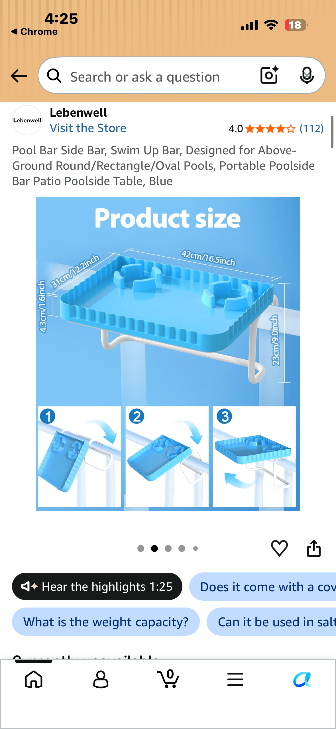 Pool Bar Side Bar, Swim Up Bar, Designed for Above-Ground Round/Rectangle/Oval Pools, Portable Poolside Bar Patio Poolside Table, Blue