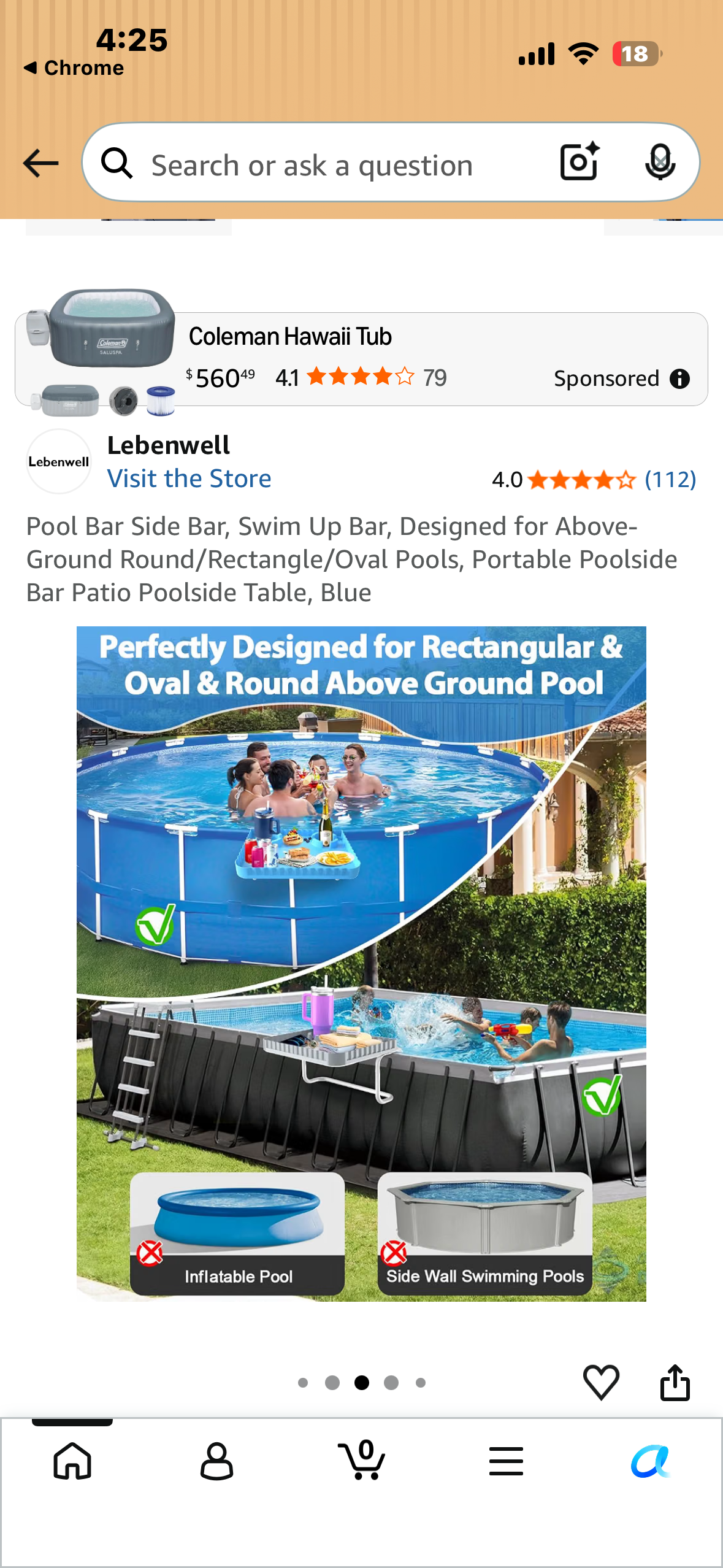 Pool Bar Side Bar, Swim Up Bar, Designed for Above-Ground Round/Rectangle/Oval Pools, Portable Poolside Bar Patio Poolside Table, Blue