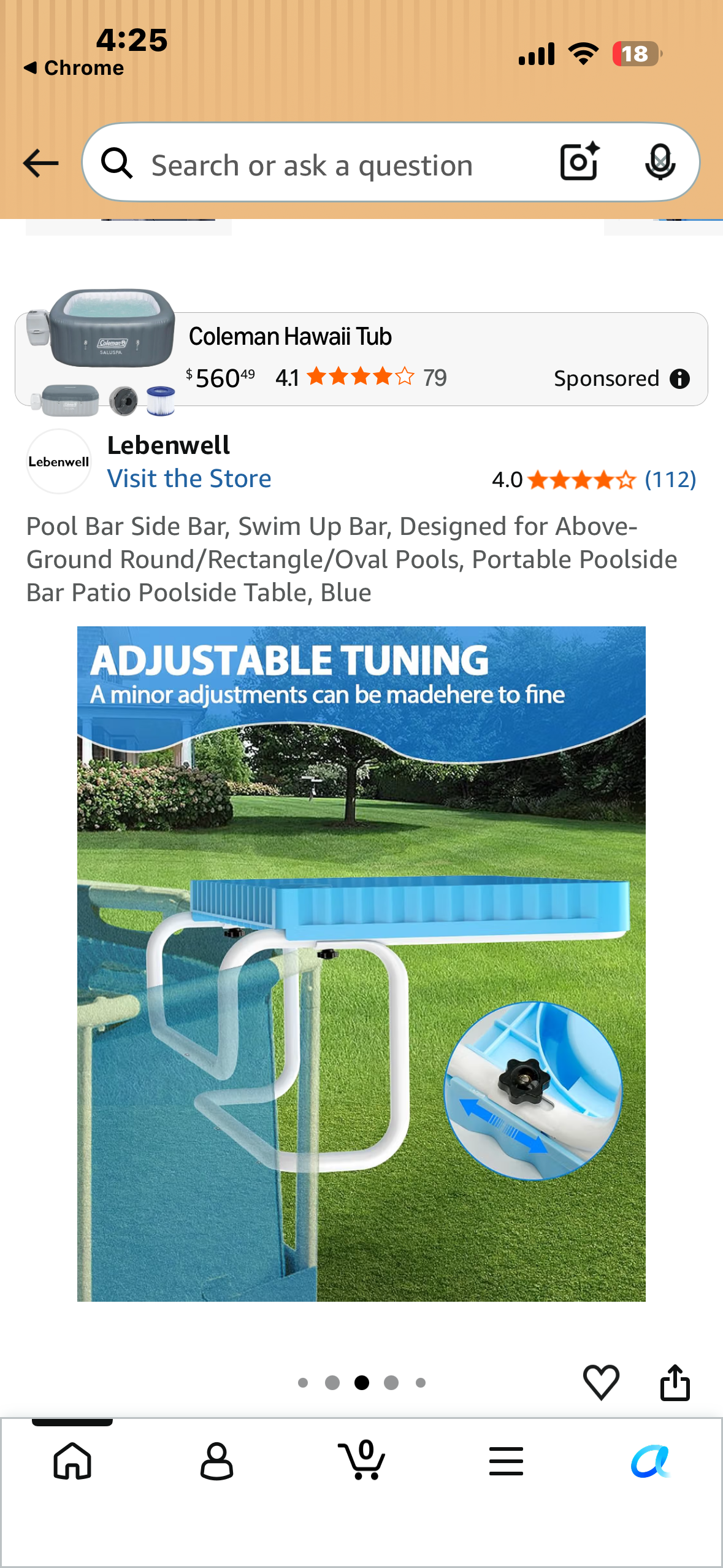Pool Bar Side Bar, Swim Up Bar, Designed for Above-Ground Round/Rectangle/Oval Pools, Portable Poolside Bar Patio Poolside Table, Blue