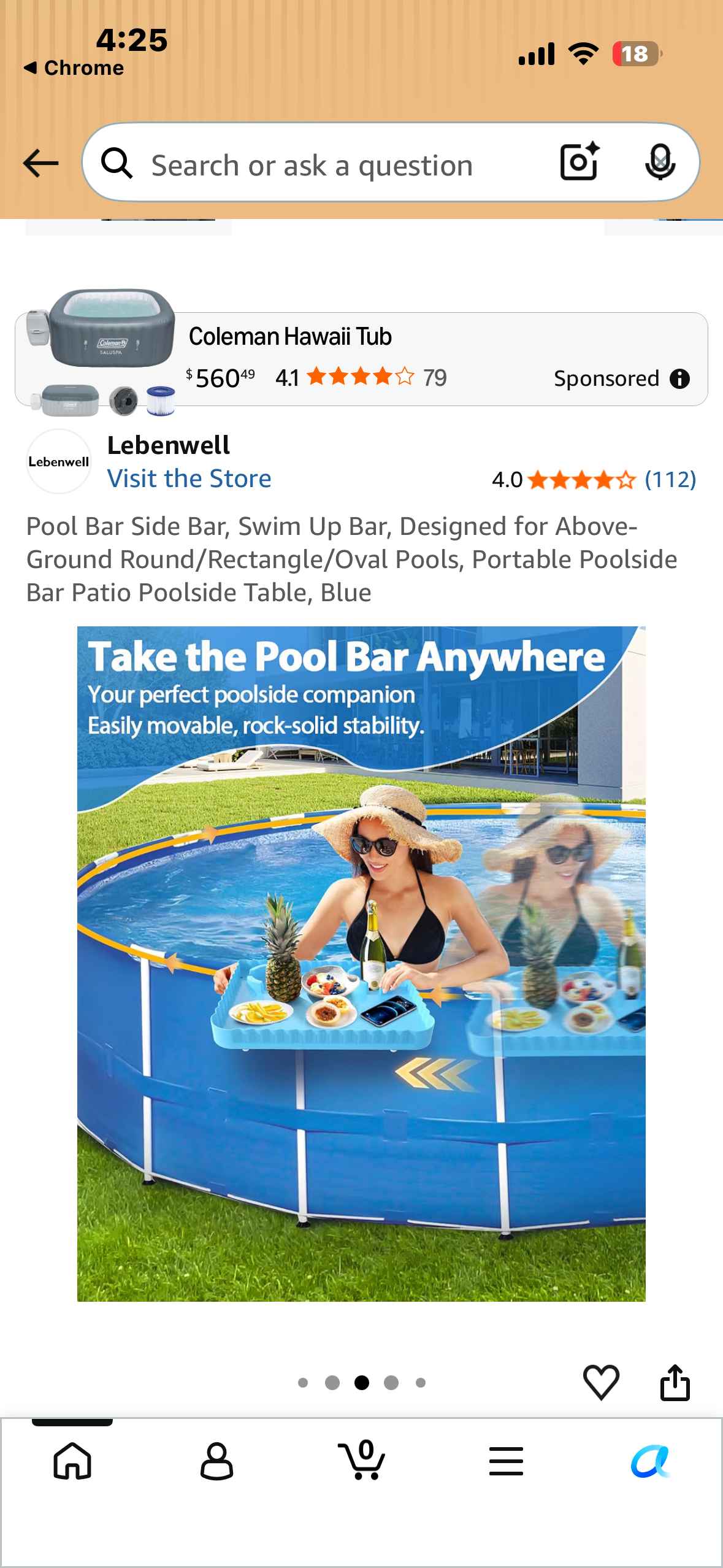 Pool Bar Side Bar, Swim Up Bar, Designed for Above-Ground Round/Rectangle/Oval Pools, Portable Poolside Bar Patio Poolside Table, Blue