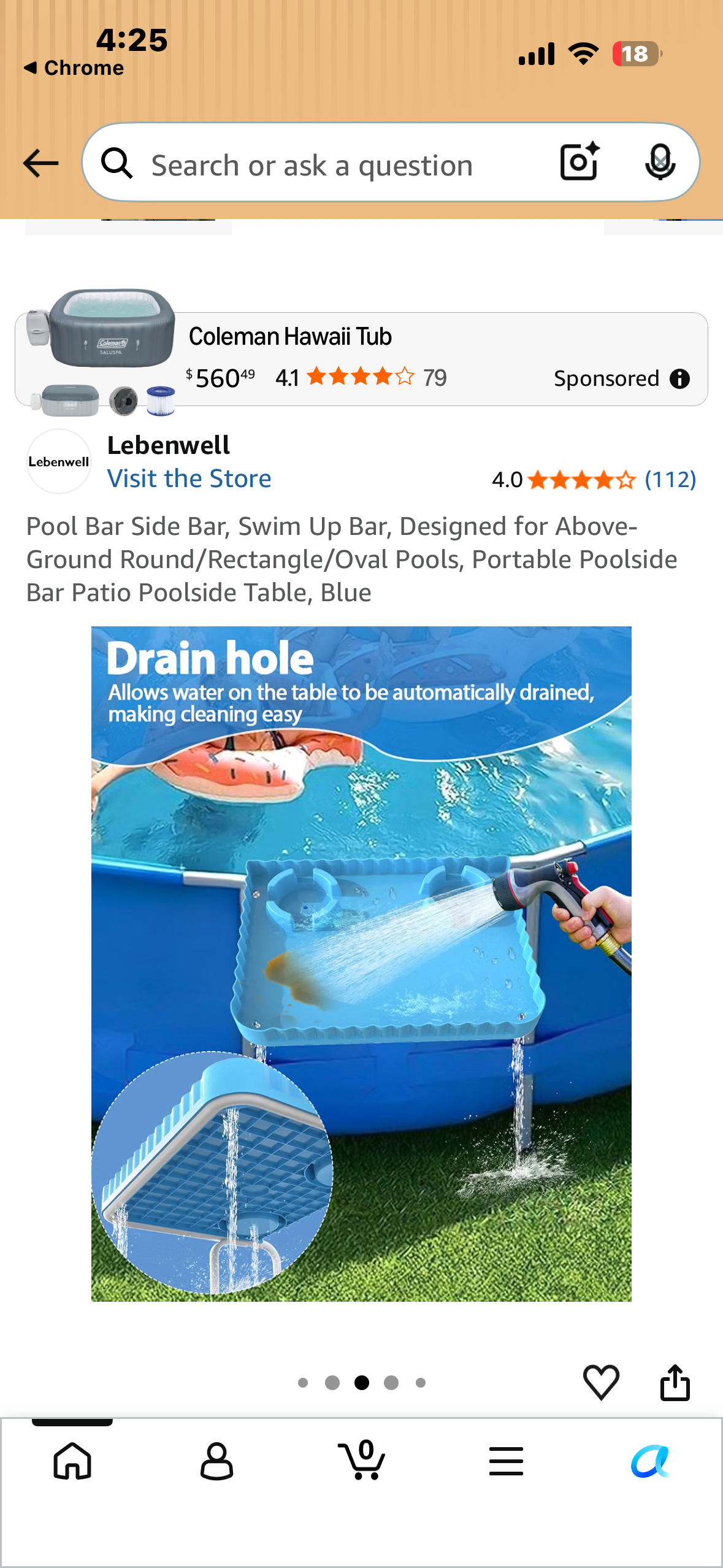 Pool Bar Side Bar, Swim Up Bar, Designed for Above-Ground Round/Rectangle/Oval Pools, Portable Poolside Bar Patio Poolside Table, Blue