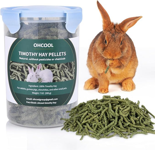 Ohcool Timothy Hay Pellets 63oz (9 * 7 oz) - 100% Timothy Premium Nutrition Pellet for Tortoise, Rabbits 63 oz