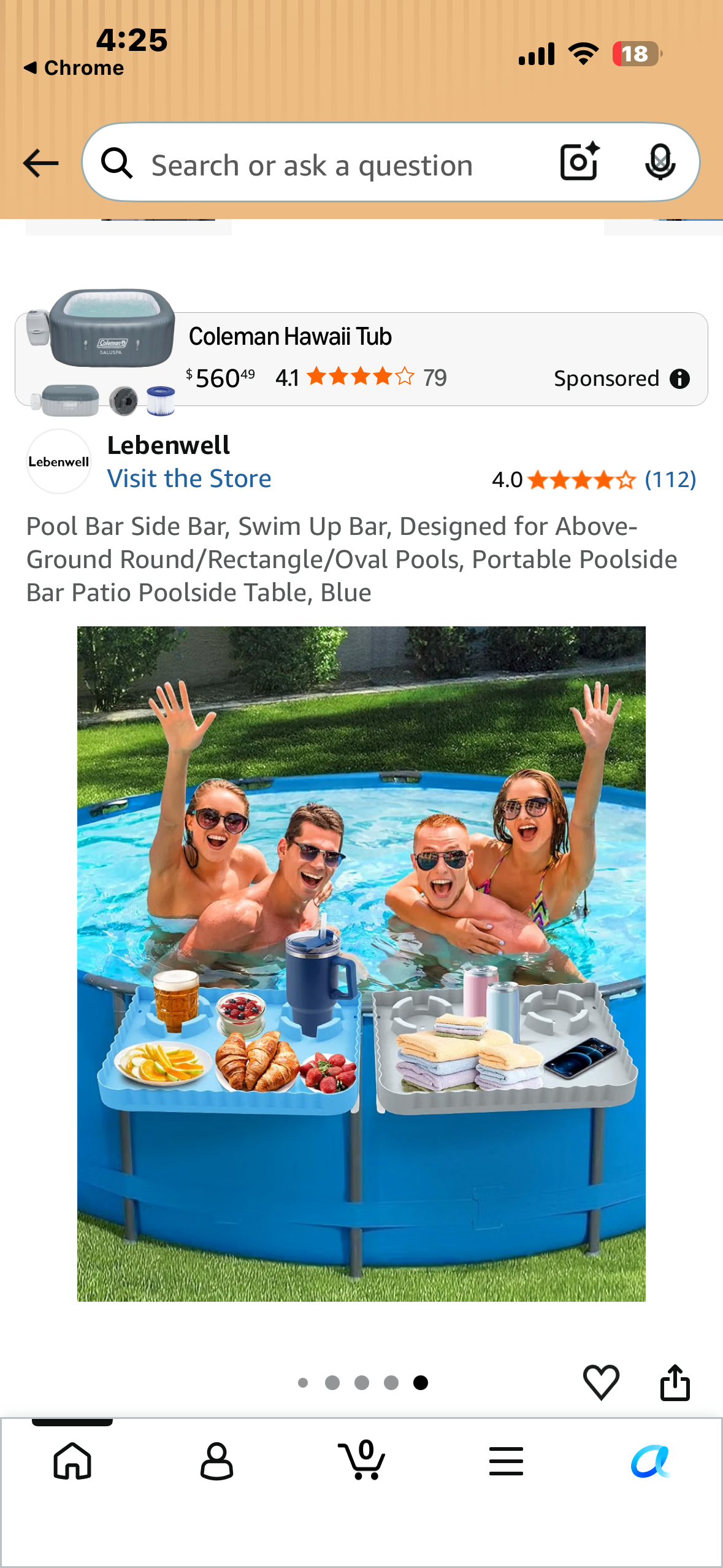 Pool Bar Side Bar, Swim Up Bar, Designed for Above-Ground Round/Rectangle/Oval Pools, Portable Poolside Bar Patio Poolside Table, Blue