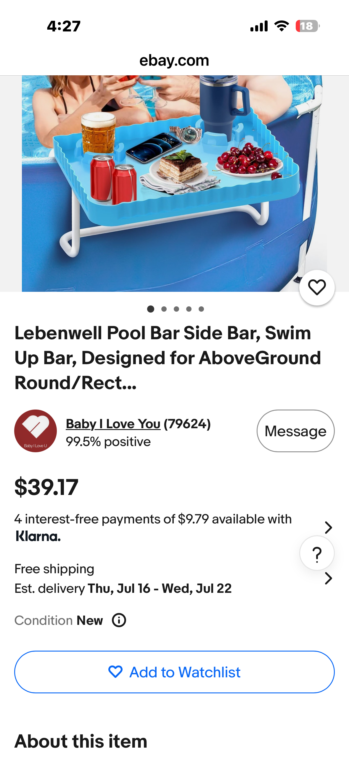 Pool Bar Side Bar, Swim Up Bar, Designed for Above-Ground Round/Rectangle/Oval Pools, Portable Poolside Bar Patio Poolside Table, Blue