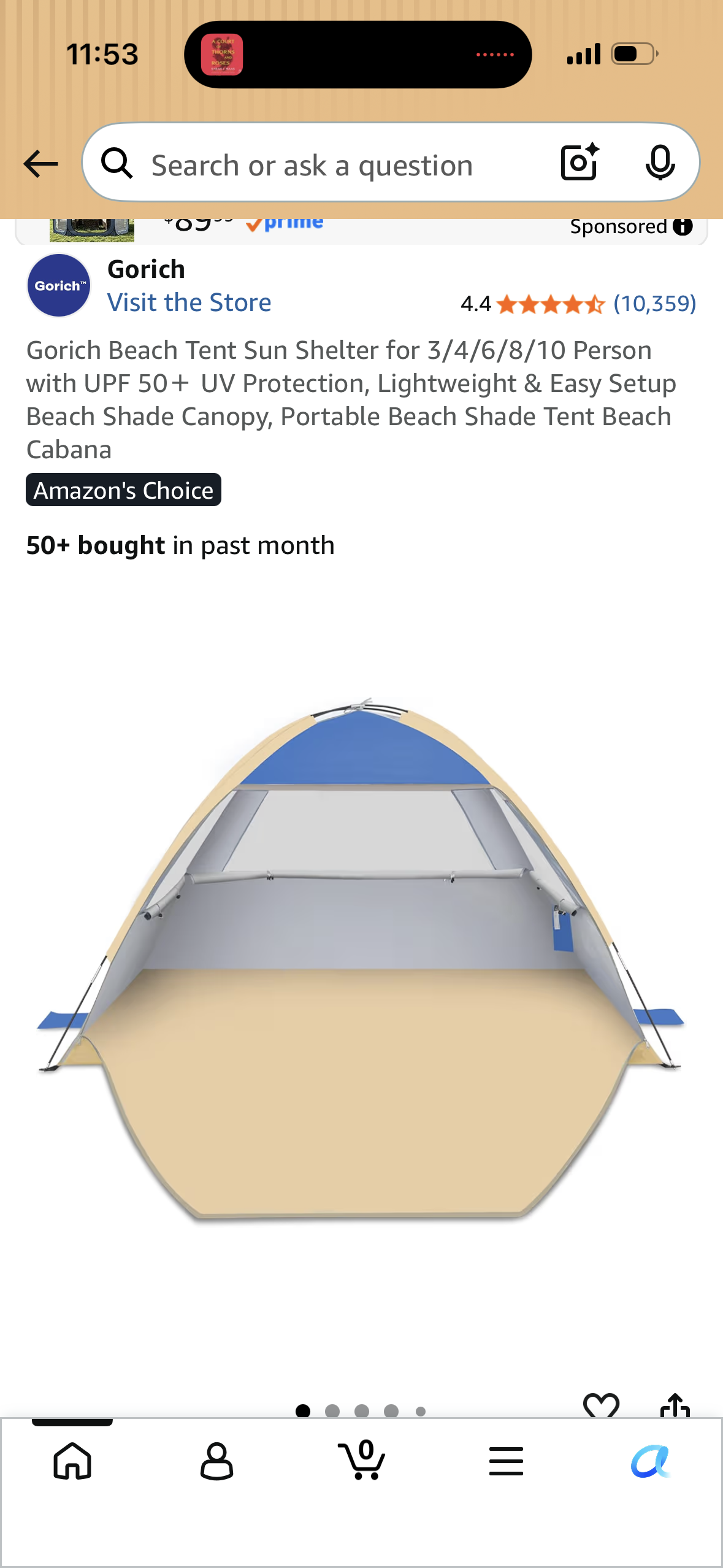 Gorich Beach Tent Sun Shelter for 3 Person with UPF 50＋ UV Protection, Lightweight & Easy Setup Beach Shade Canopy, Portable Beach Shade Tent Beach Cabana