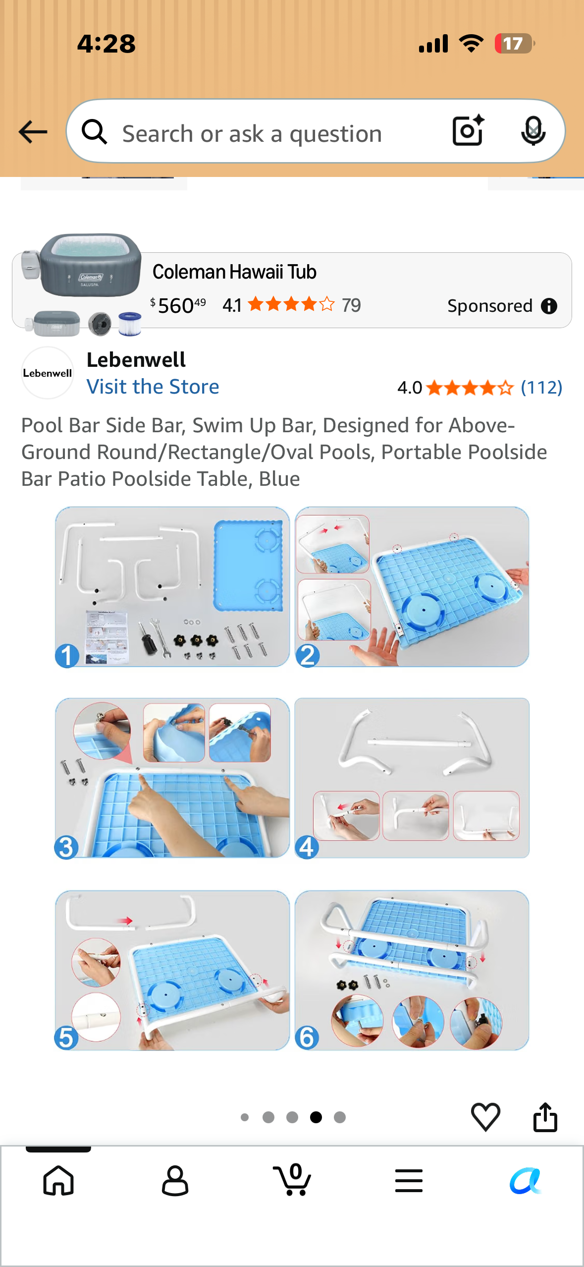 Pool Bar Side Bar, Swim Up Bar, Designed for Above-Ground Round/Rectangle/Oval Pools, Portable Poolside Bar Patio Poolside Table, Blue