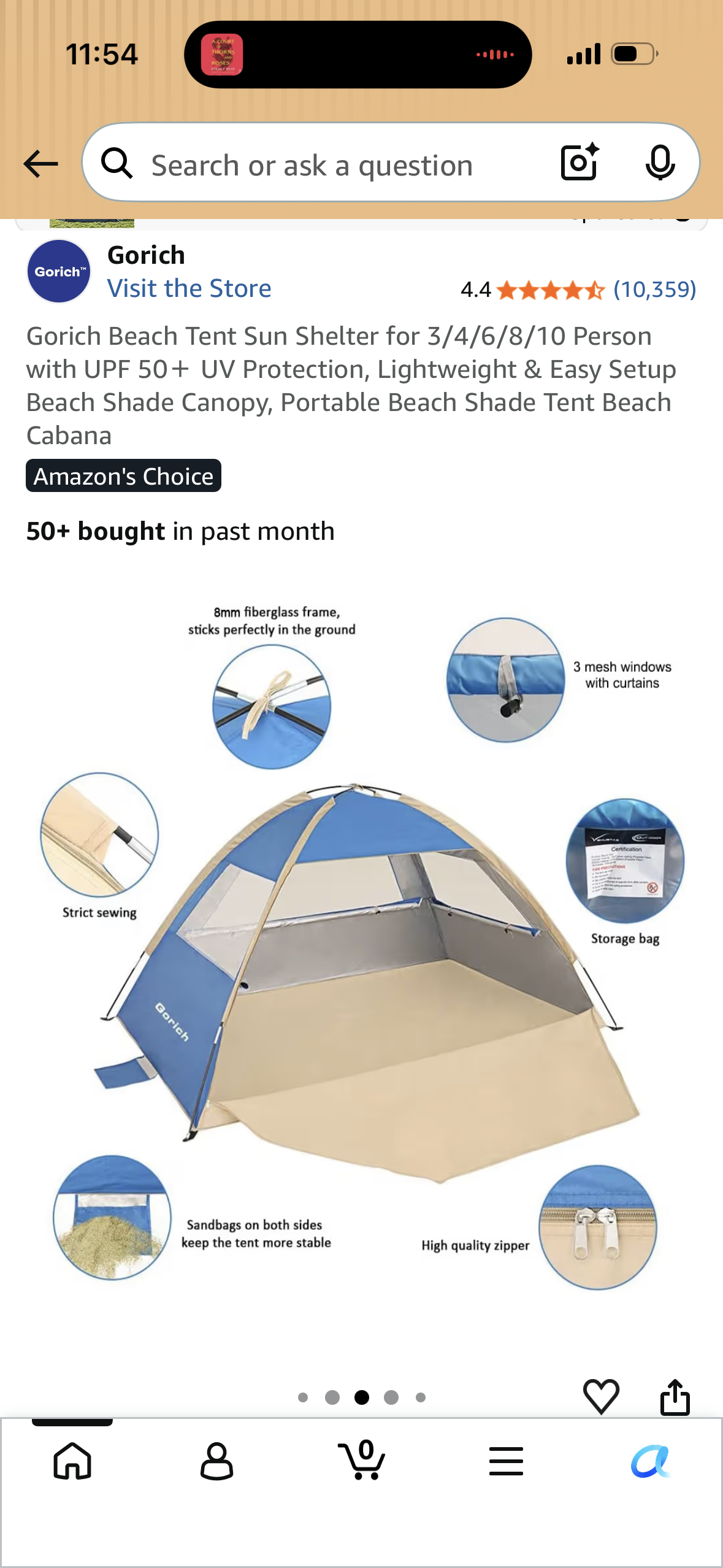Gorich Beach Tent Sun Shelter for 3 Person with UPF 50＋ UV Protection, Lightweight & Easy Setup Beach Shade Canopy, Portable Beach Shade Tent Beach Cabana