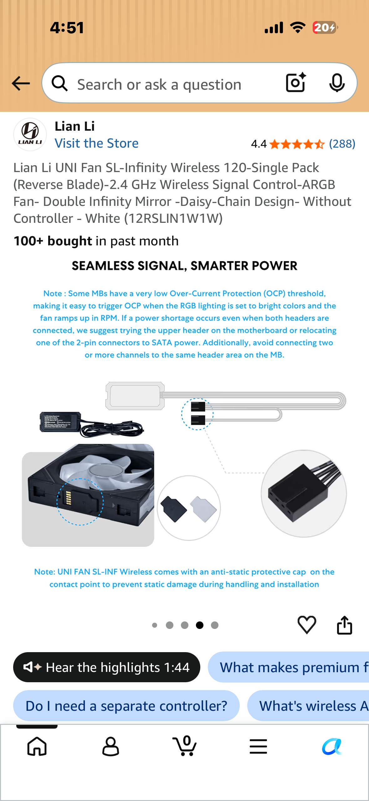 Lian Li UNI Fan SL-Infinity Wireless 120-Single Pack (Reverse Blade)-2.4 GHz Wireless Signal Control-ARGB Fan- Double Infinity Mirror -Daisy-Chain Design- Without Controller - White (12RSLIN1W1W)