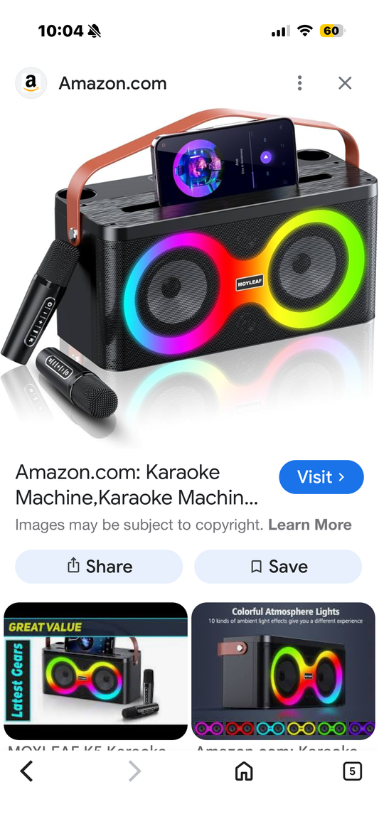 Karaoke Machine Bluetooth Portable Speaker w/ 2 Microphones K5