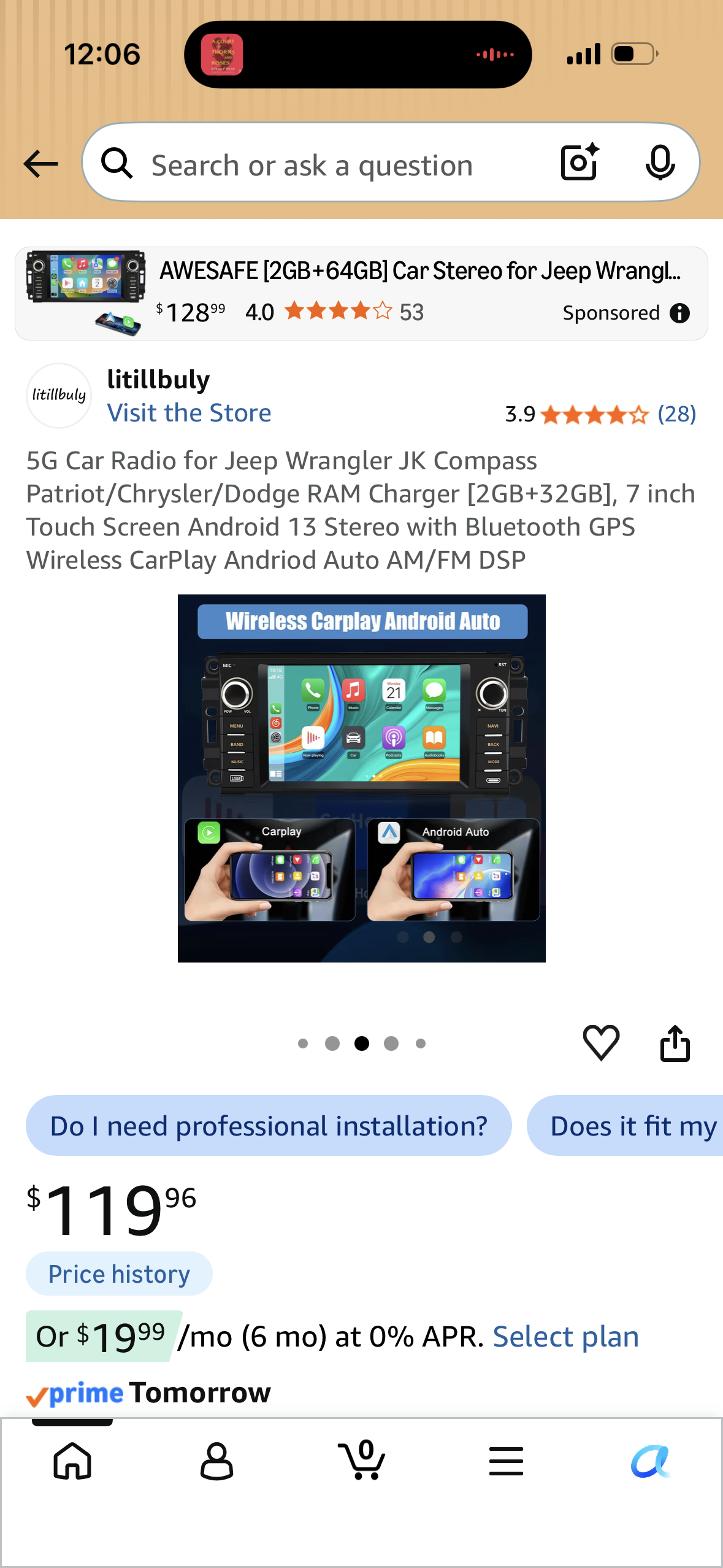 5G Car Radio for Jeep Wrangler JK Compass Patriot/Chrysler/Dodge RAM Charger [2GB+32GB], 7 inch Touch Screen Android 13 Stereo with Bluetooth GPS Wireless CarPlay Andriod Auto AM/FM DSP