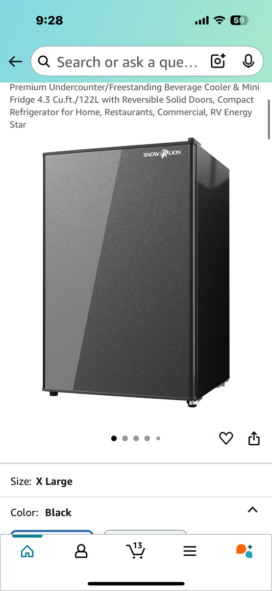 Beverage Cooler & Mini Fridge, 4.3 Cu.ft./ 122L with Reversible Solid Door, (R598)
