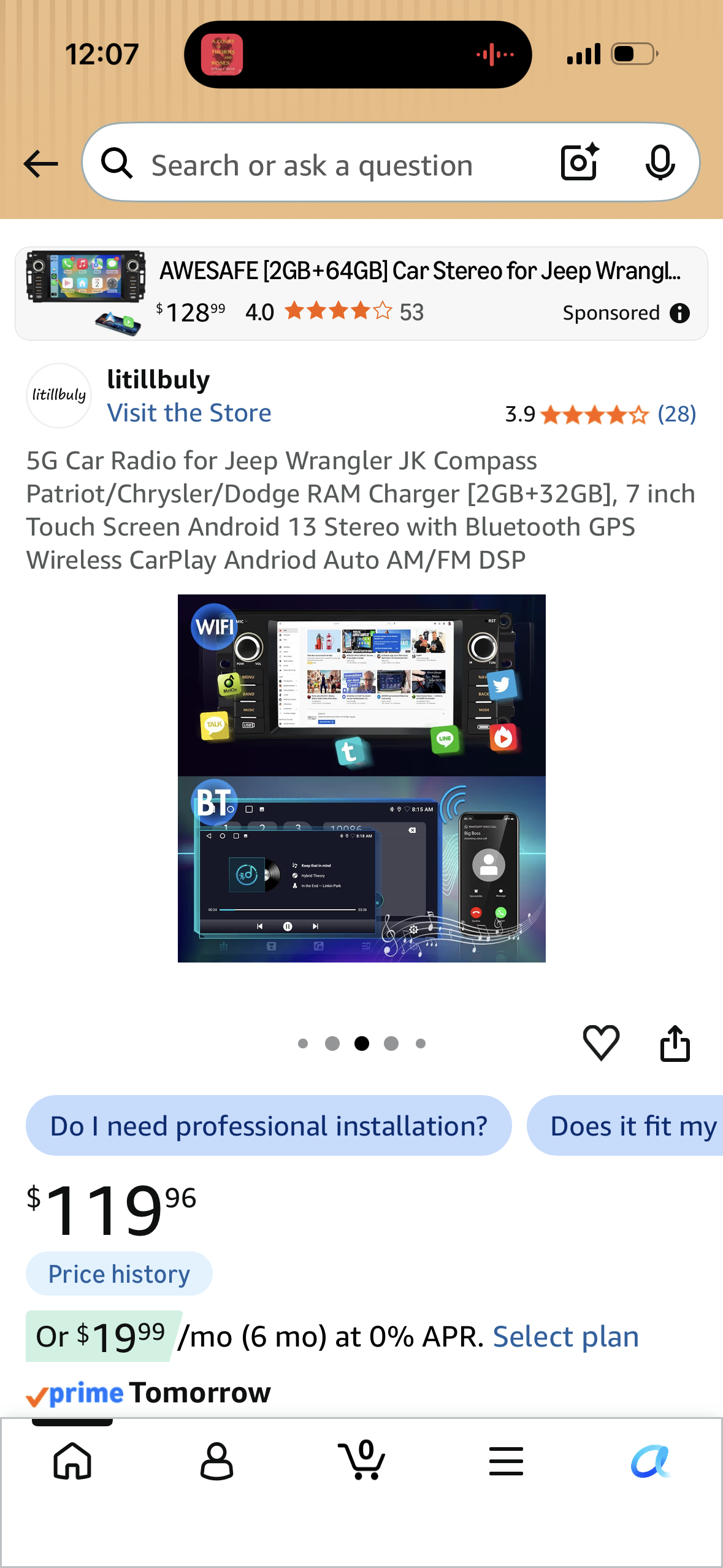5G Car Radio for Jeep Wrangler JK Compass Patriot/Chrysler/Dodge RAM Charger [2GB+32GB], 7 inch Touch Screen Android 13 Stereo with Bluetooth GPS Wireless CarPlay Andriod Auto AM/FM DSP