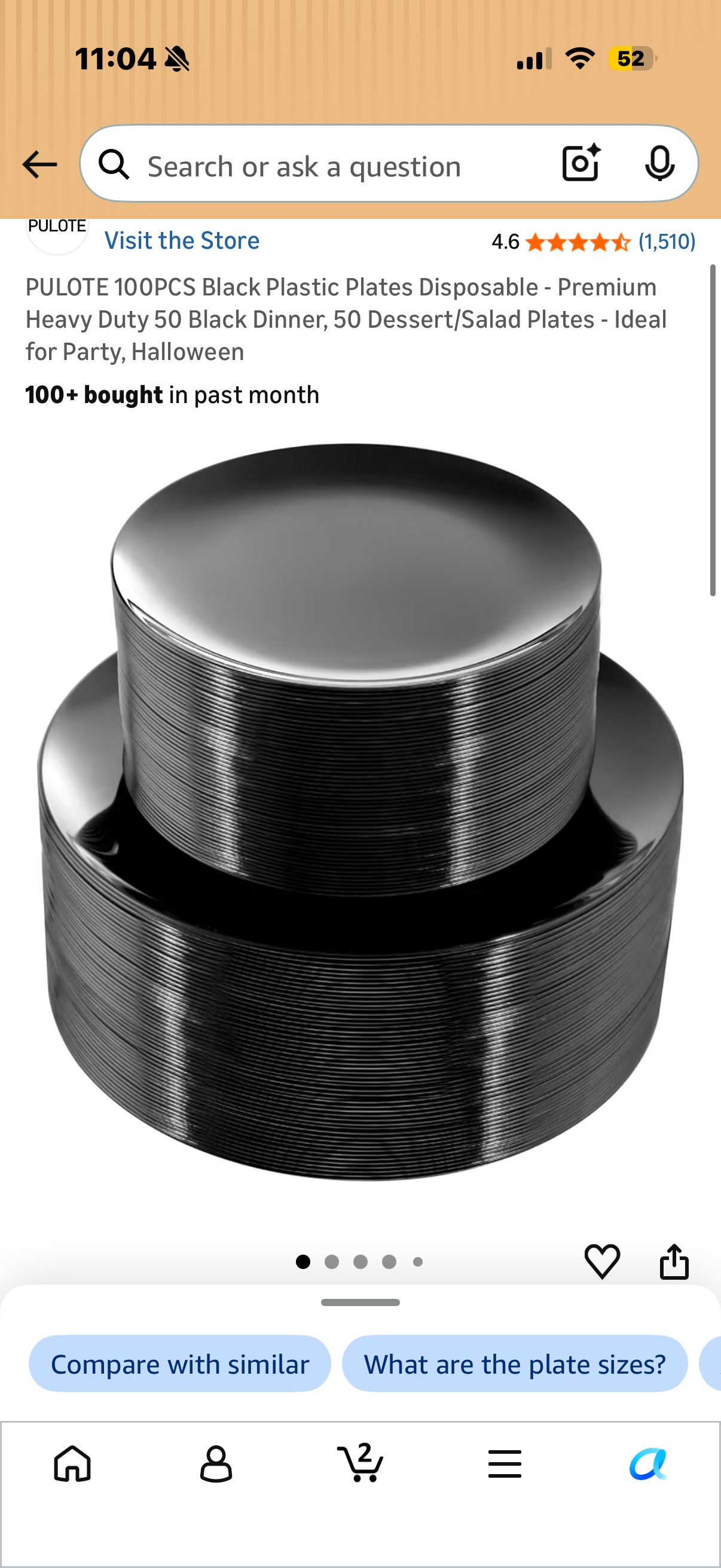 PULOTE 100PCS Black Plastic Plates Disposable - Premium Heavy Duty 50 Black Dinner, 50 Dessert/Salad Plates - Ideal for Party, Halloween