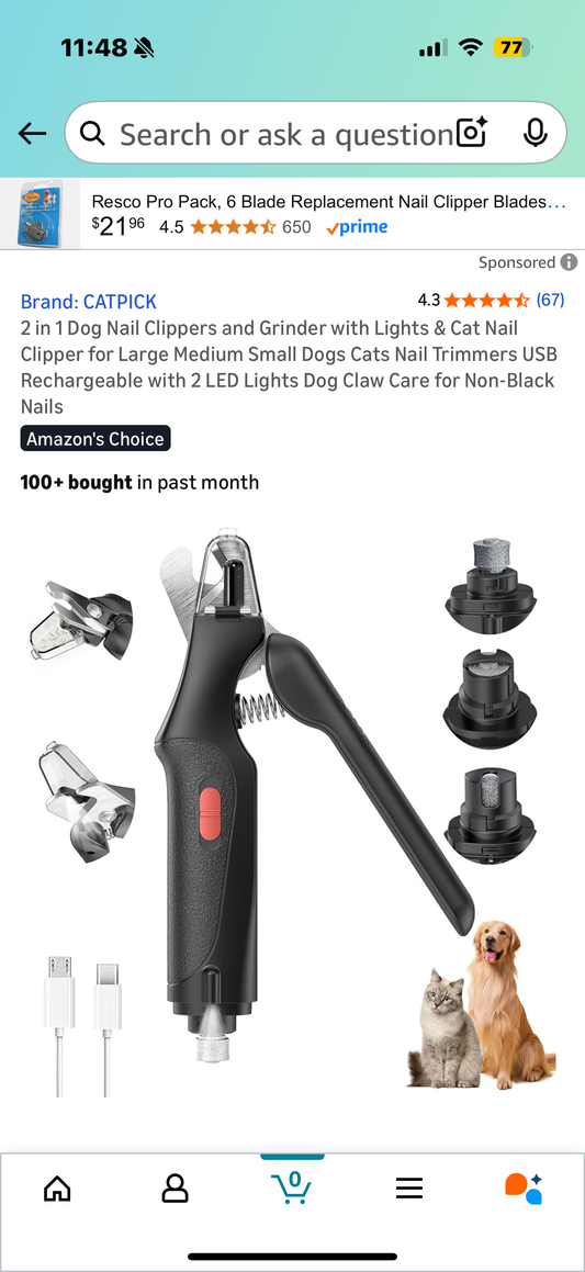2 in 1 Dog Nail Clippers and Grinder with Lights & Cat Nail Clipper for Large Medium Small Dogs Cats Nail Trimmers USB Rechargeable with 2 LED Lights Dog Claw Care for Non-Black Nails