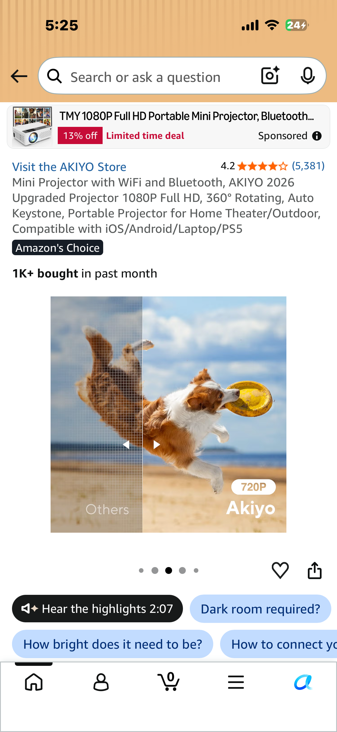 Mini Projector with WiFi and Bluetooth, AKIYO 2026 Upgraded Projector 1080P Full HD, 360° Rotating, Auto Keystone, Portable Projector for Home Theater/Outdoor, Compatible with iOS/Android/Laptop/PS5