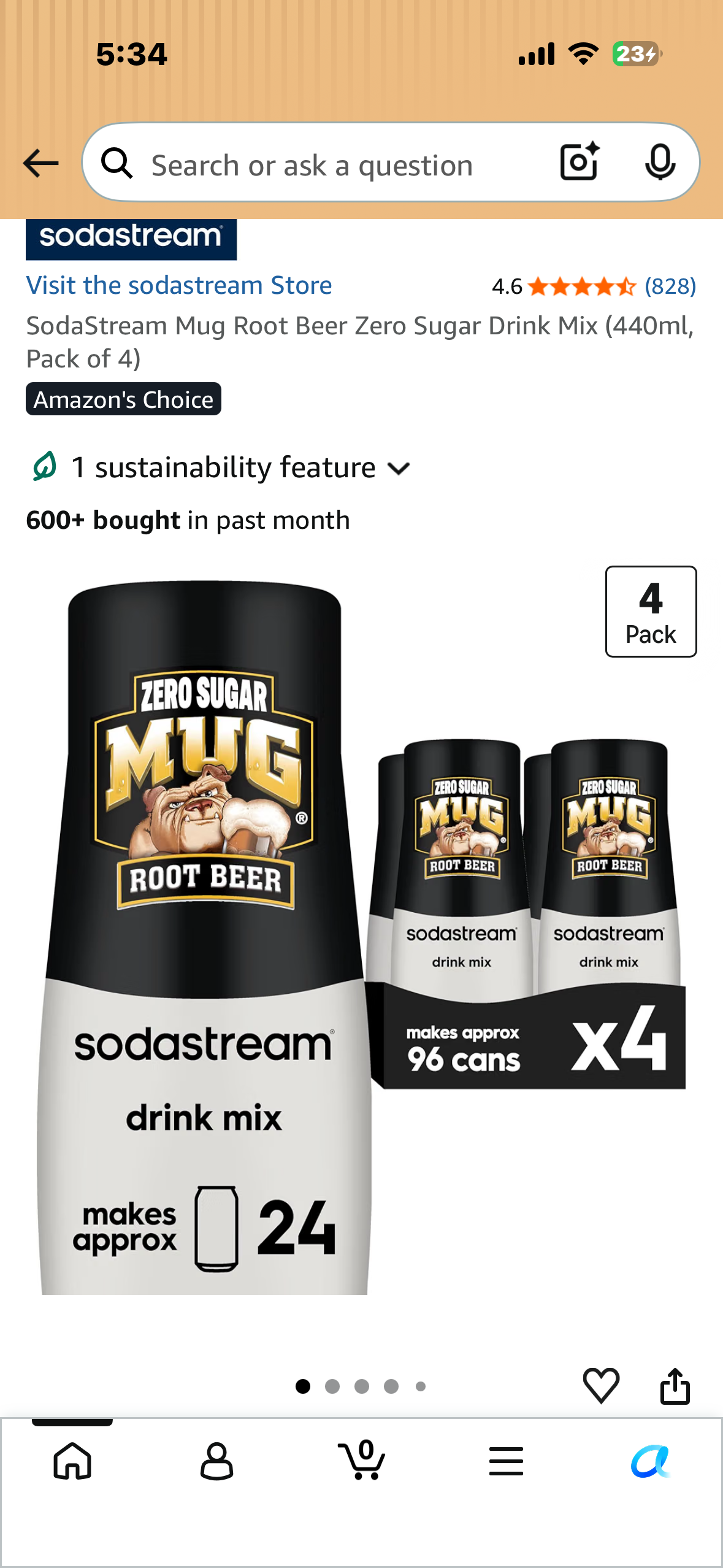 SodaStream Mug Root Beer Zero Sugar Drink Mix (440ml, Pack of 4)