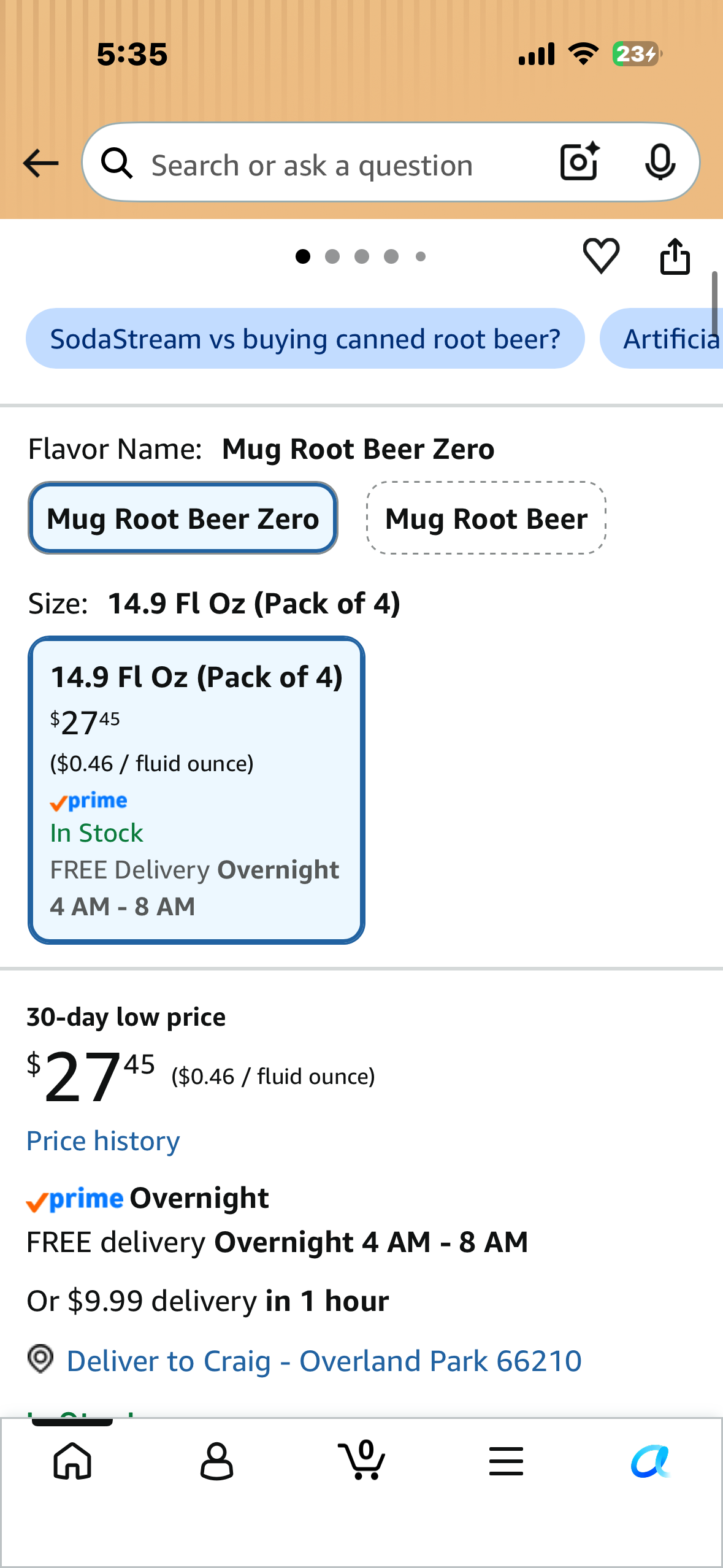 SodaStream Mug Root Beer Zero Sugar Drink Mix (440ml, Pack of 4)