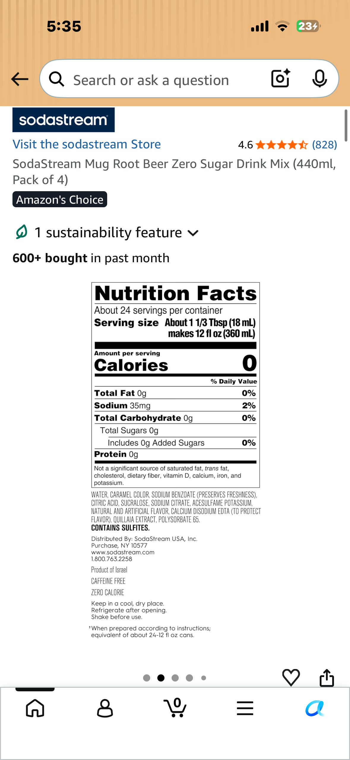SodaStream Mug Root Beer Zero Sugar Drink Mix (440ml, Pack of 4)