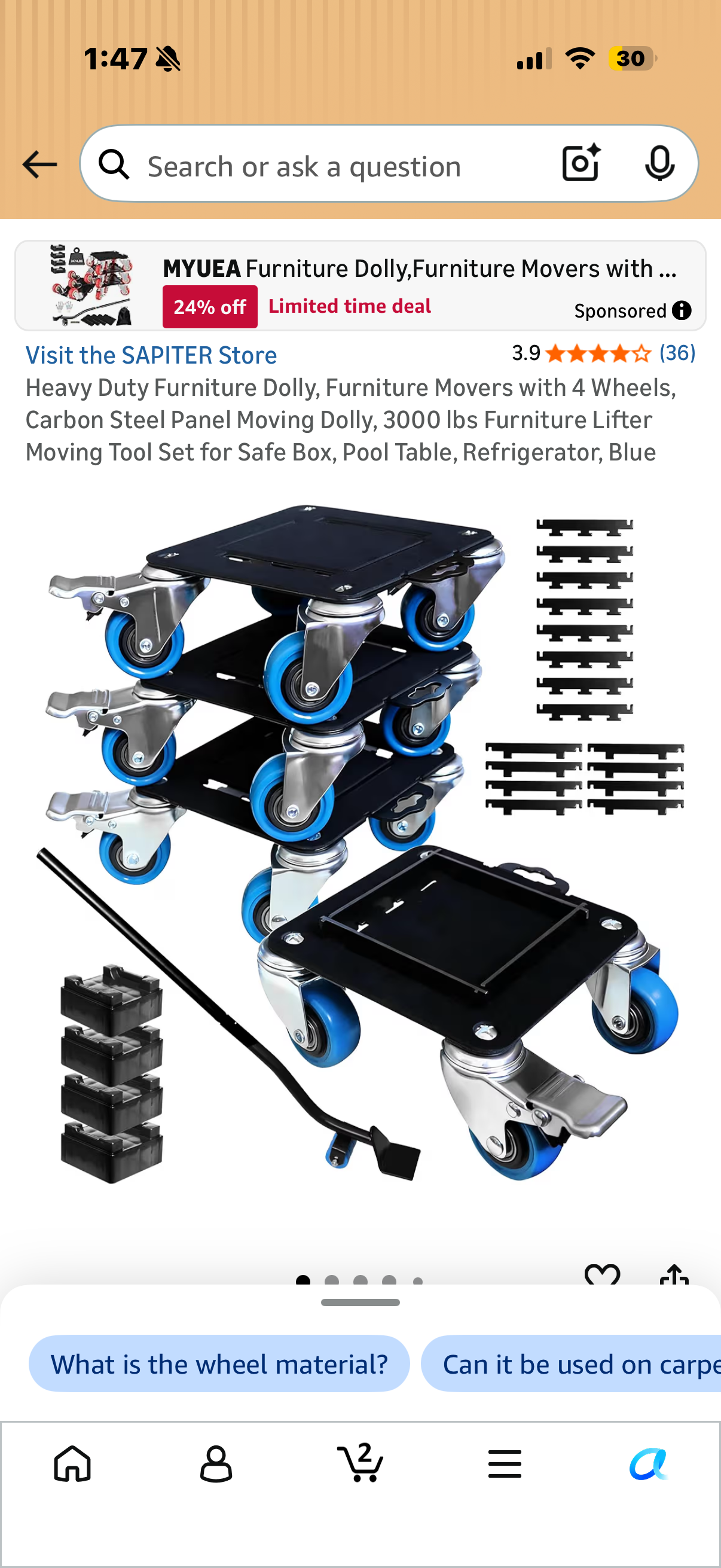 Heavy Duty Furniture Dolly, Furniture Movers with 4 Wheels, Carbon Steel Panel Moving Dolly, 3000 lbs Furniture Lifter Moving Tool Set for Safe Box, Pool Table, Refrigerator, Blue