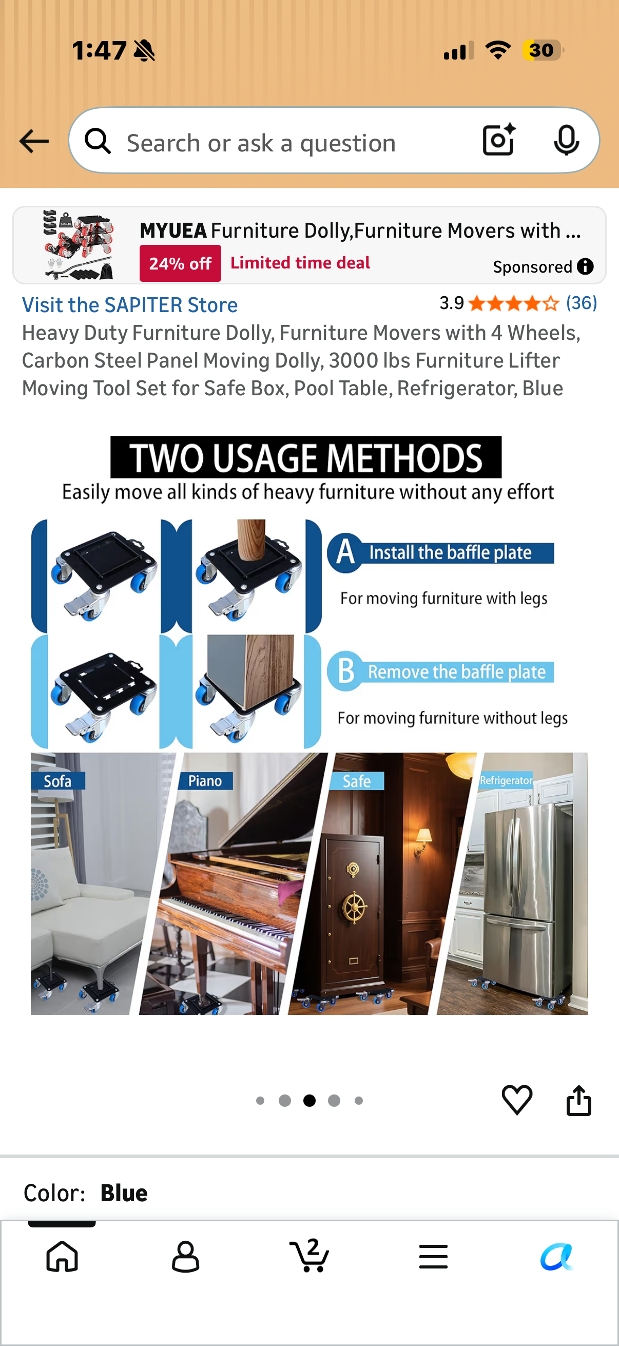 Heavy Duty Furniture Dolly, Furniture Movers with 4 Wheels, Carbon Steel Panel Moving Dolly, 3000 lbs Furniture Lifter Moving Tool Set for Safe Box, Pool Table, Refrigerator, Blue