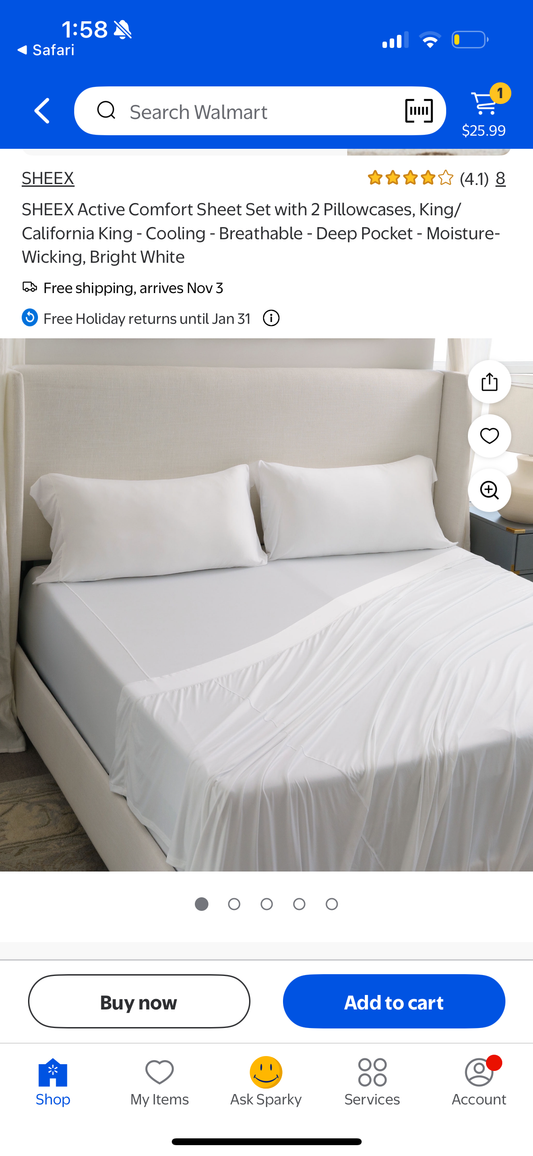 SHEEX - Active Comfort Cooling Sheets Set (King/California King) Bright White - Moisture Wicking - 1 Flat Cooling Sheet, 1 Fitted Cooling Sheet, 2 Cooling Pillow Covers - Wrinkle Free - Sleep Aid