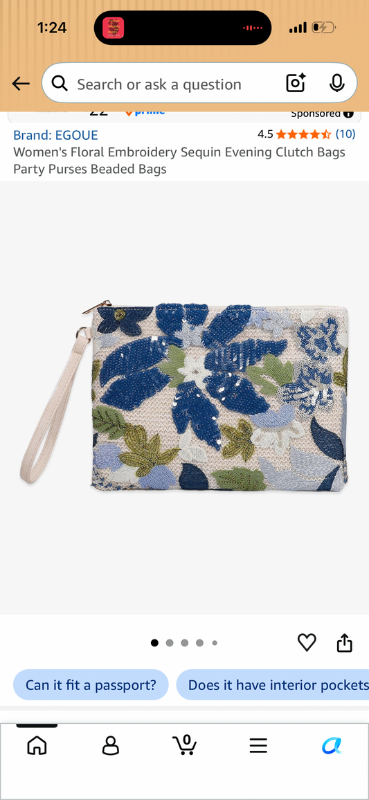 Women's Floral Embroidery Sequin Evening Clutch Bags Party Purses Beaded Bags