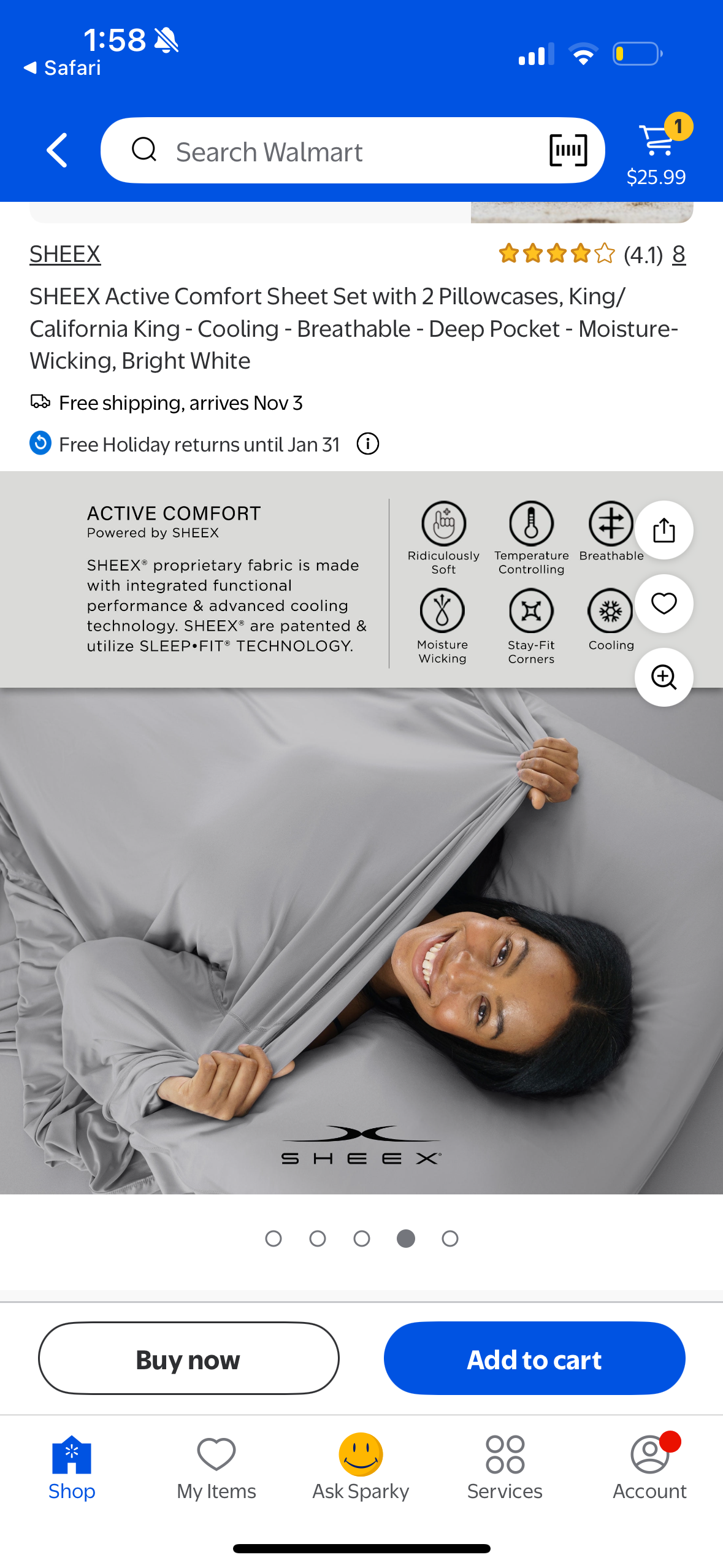 SHEEX - Active Comfort Cooling Sheets Set (King/California King) Bright White - Moisture Wicking - 1 Flat Cooling Sheet, 1 Fitted Cooling Sheet, 2 Cooling Pillow Covers - Wrinkle Free - Sleep Aid