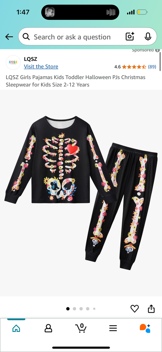 Girls Halloween Pajamas (Size 6-7 Years)