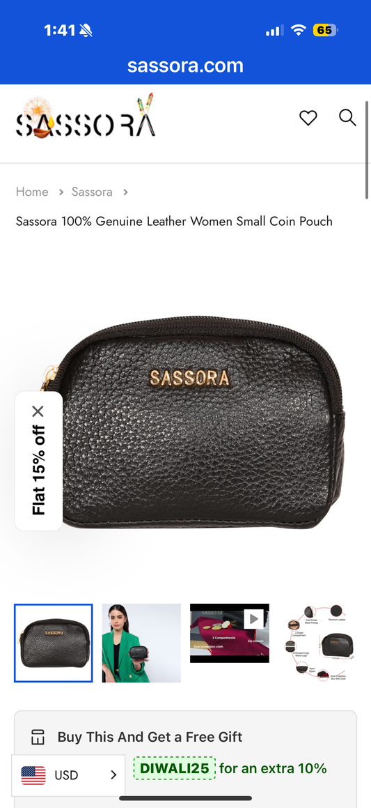 Sassora Genuine Leather Women Coin Pouch, Black, S, Travel Accessories