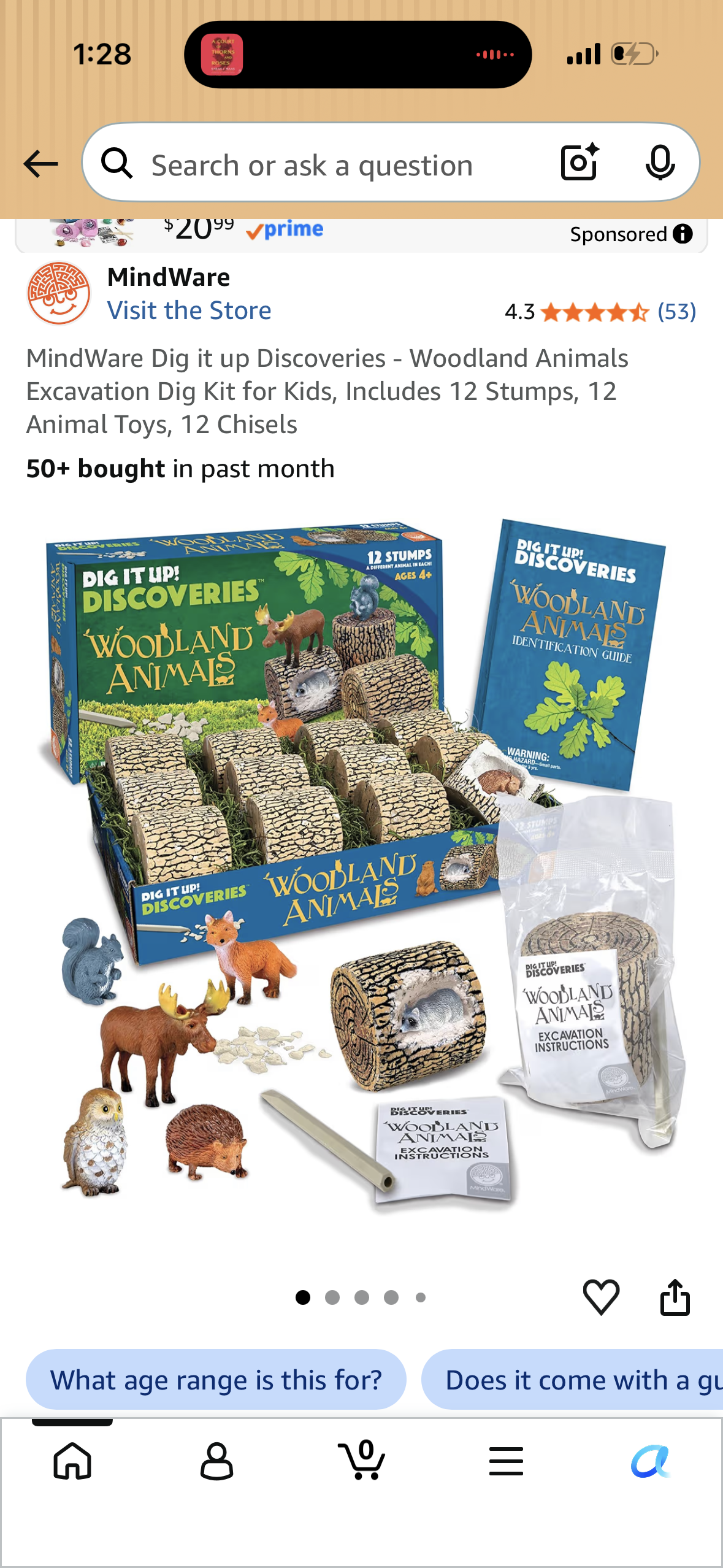 MindWare Dig it up Discoveries - Woodland Animals Excavation Dig Kit for Kids, Includes 12 Stumps, 12 Animal Toys, 12 Chisels
