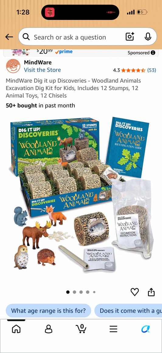 MindWare Dig it up Discoveries - Woodland Animals Excavation Dig Kit for Kids, Includes 12 Stumps, 12 Animal Toys, 12 Chisels