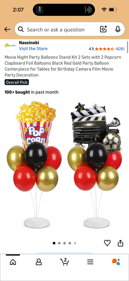 Movie Night Party Balloons Stand Kit 2 Sets with 2 Popcorn Clapboard Foil Balloons Black Red Gold Party Balloon Centerpiece for Tables for Birthday Camera Film Movie Party Decoration
