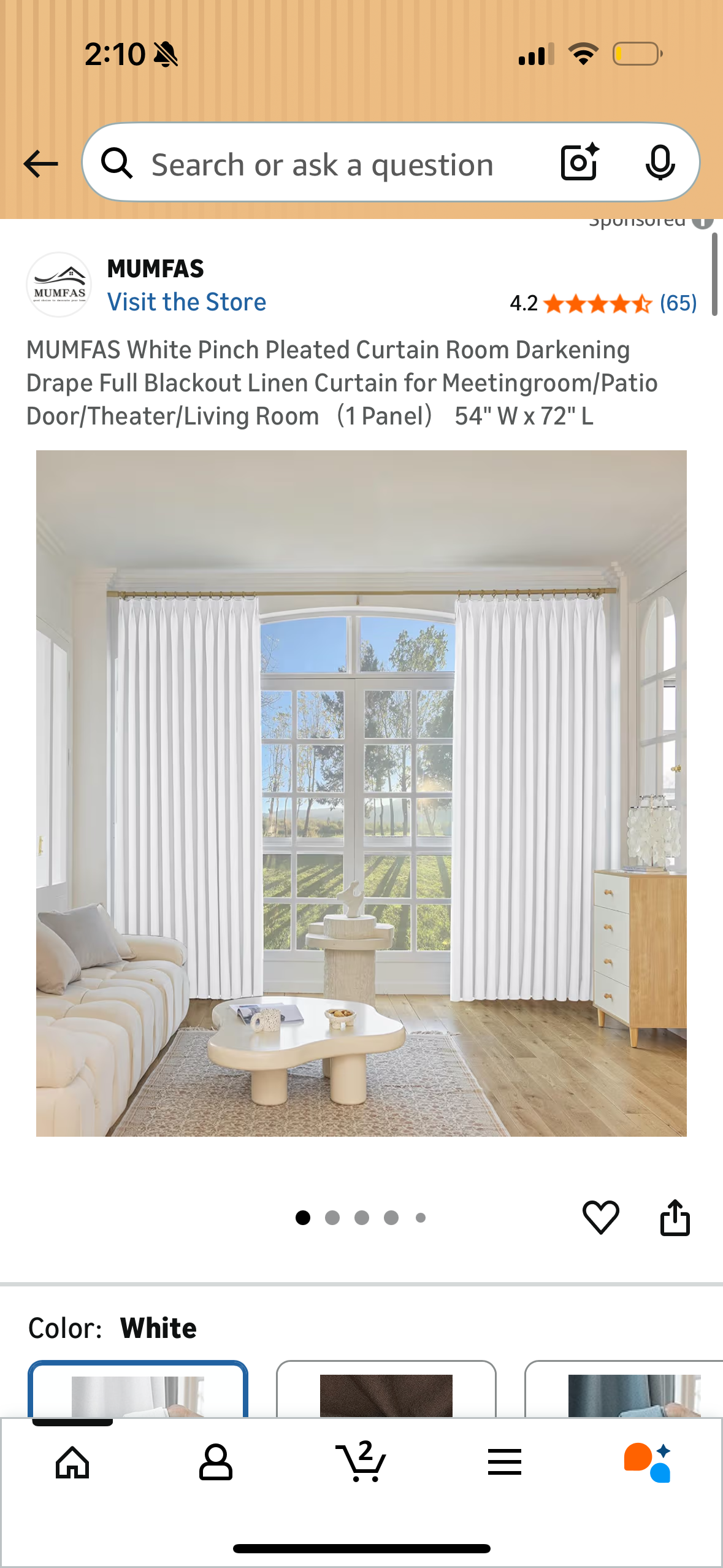 MUMFAS White Pinch Pleated Curtain Room Darkening Drape Full Blackout Linen Curtain for Meetingroom/Patio Door/Theater/Living Room（1 Panel） 54" W x 72" L