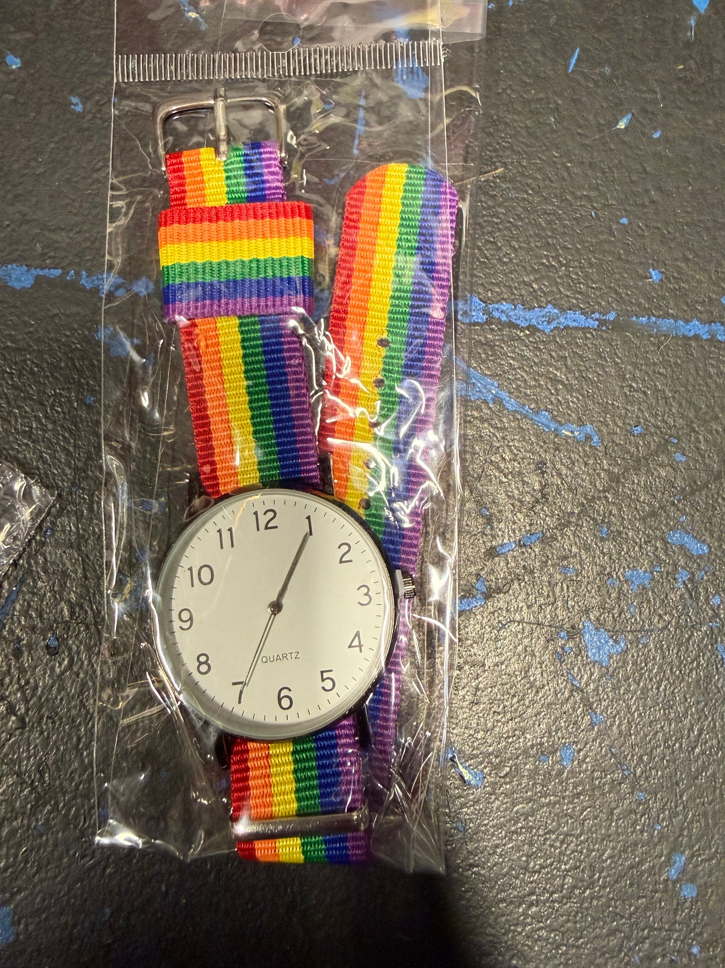 Analog Timepiece with Colorful Rainbow Strap