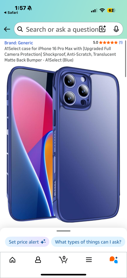 A1Select case for iPhone 16 Pro Max with [Upgraded Full Camera Protection] Shockproof, Anti-Scratch, Translucent Matte Back Bumper - A1Select