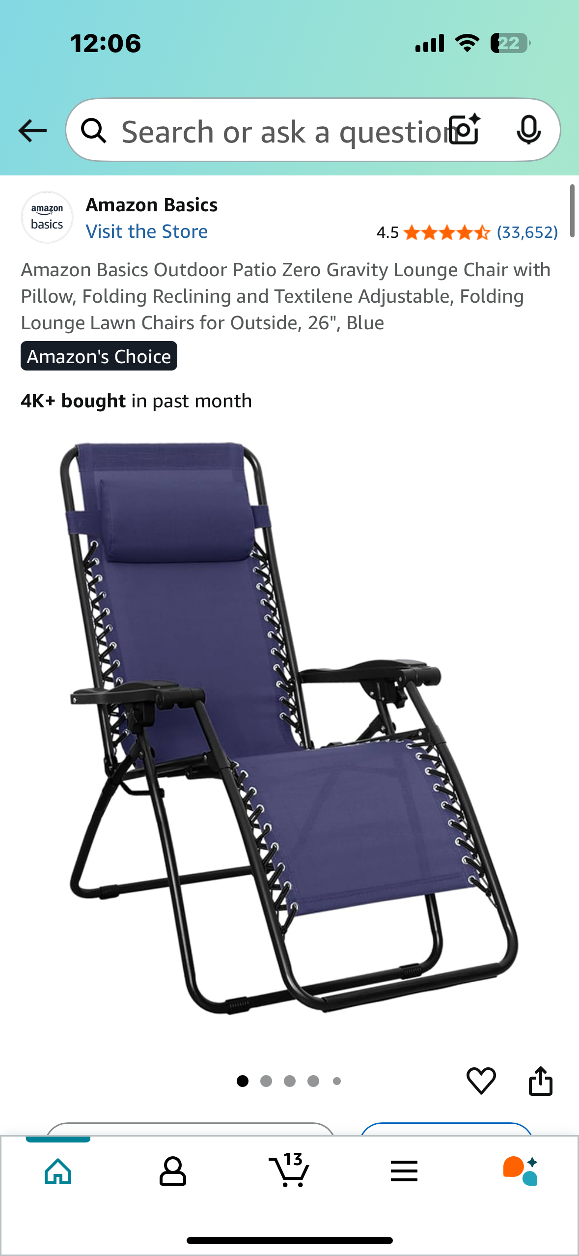 Outdoor Patio Zero Gravity Lounge Chair with Pillow, Folding Reclining with Textilene Material, Fully Adjustable, Extra Wide 26", Navy Blue (G798)