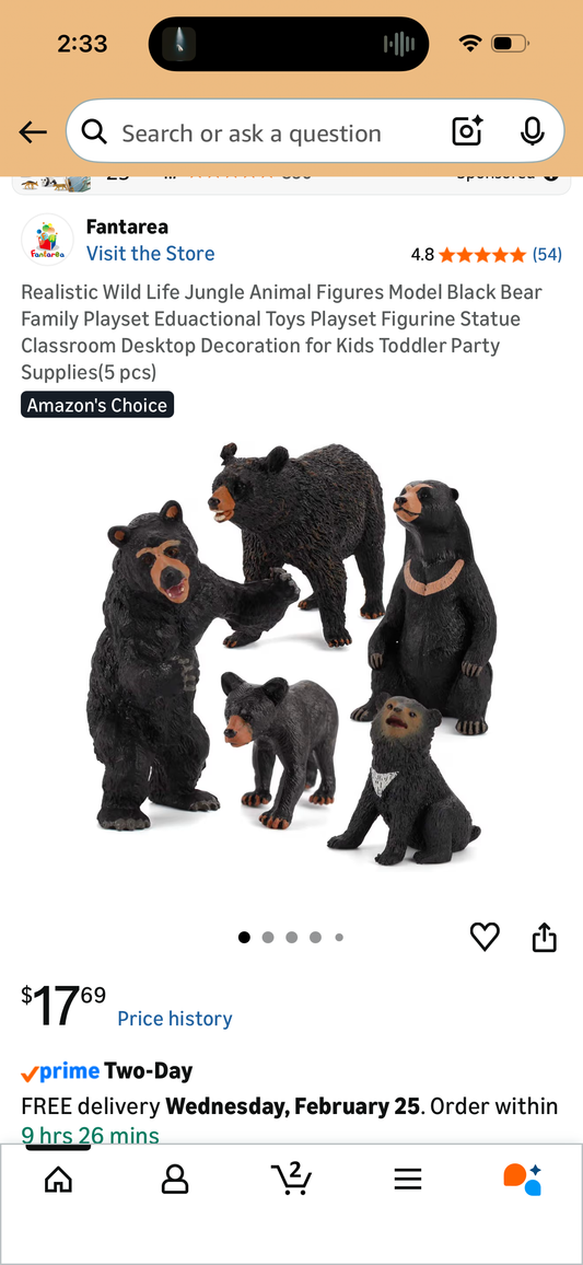 Realistic Wild Life Jungle Animal Figures Model Black Bear Family Playset Eduactional Toys Playset Figurine Statue Classroom Desktop Decoration for Kids Toddler Party Supplies(5 pcs)