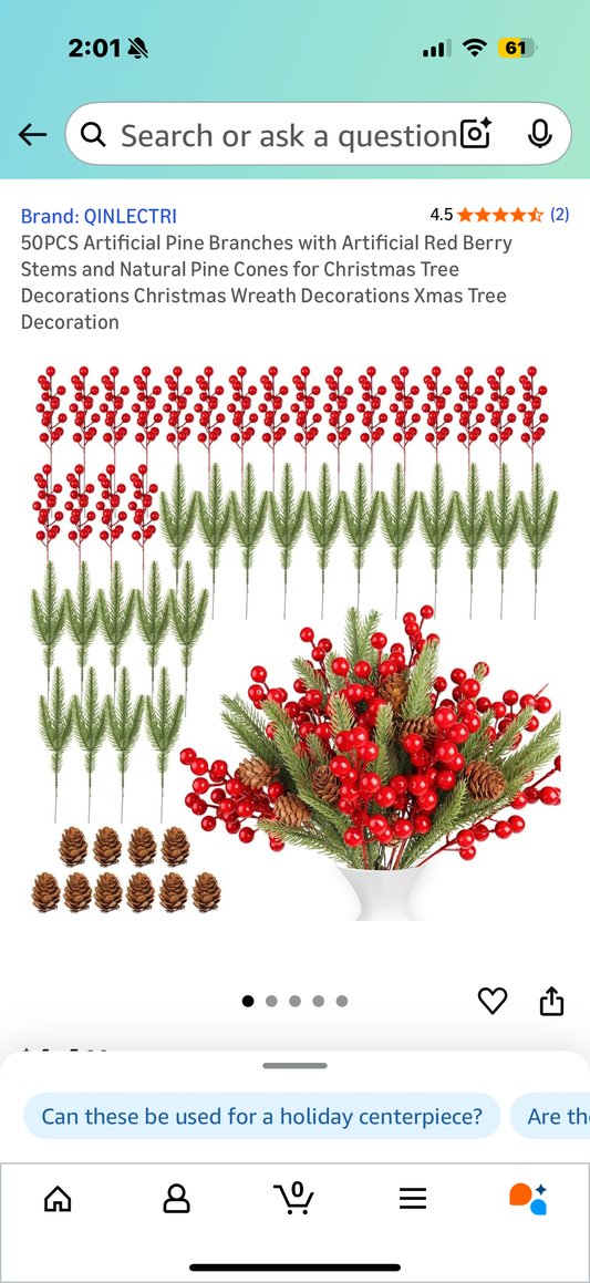 50PCS Artificial Pine Branches with Artificial Red Berry Stems and Natural Pine Cones for Christmas Tree Decorations Christmas Wreath Decorations Xmas Tree Decoration