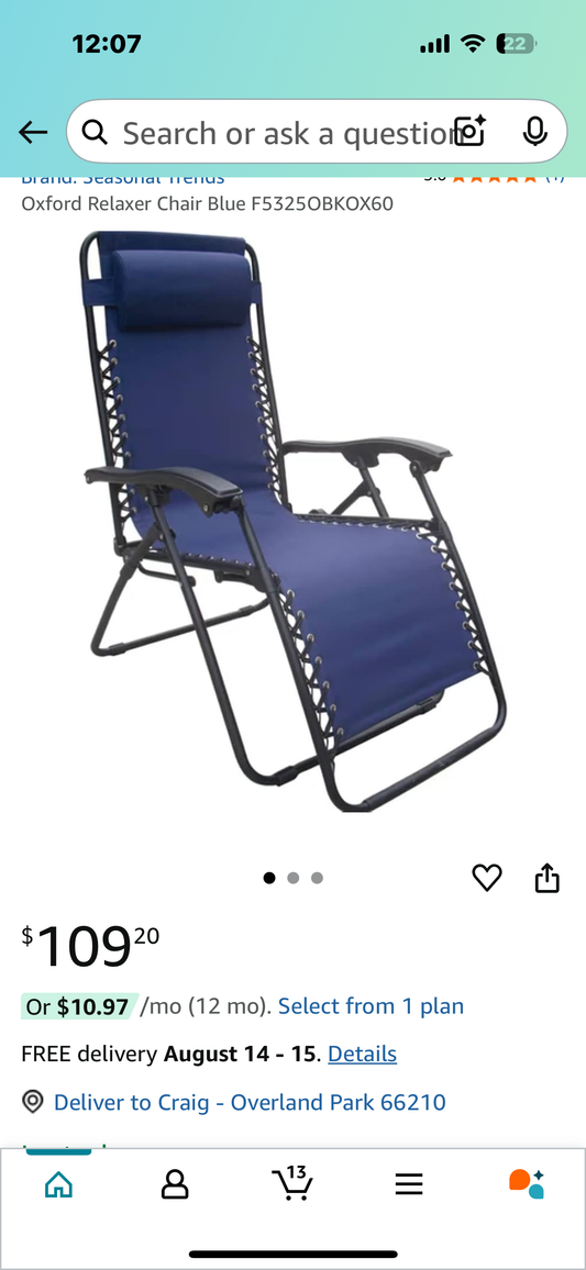 Outdoor Patio Zero Gravity Lounge Chair with Pillow, Folding Reclining with Textilene Material, Fully Adjustable, Extra Wide 26", Navy Blue (G798)