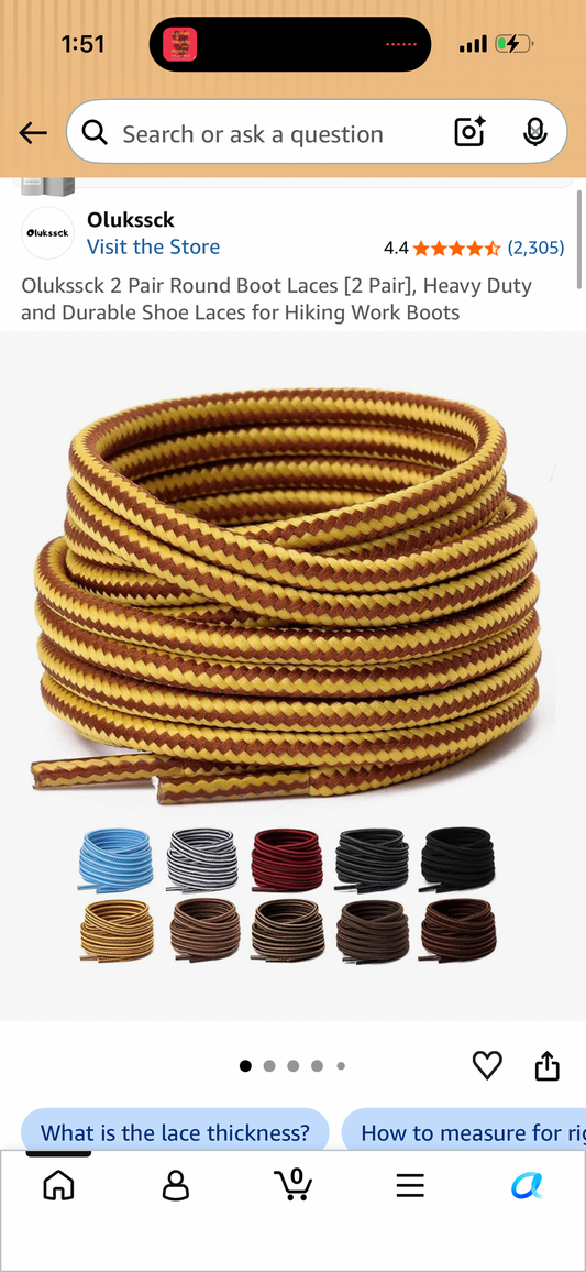 Olukssck 2 Pair Round Boot Laces [2 Pair], Heavy Duty and Durable Shoe Laces for Hiking Work Boots (28In)