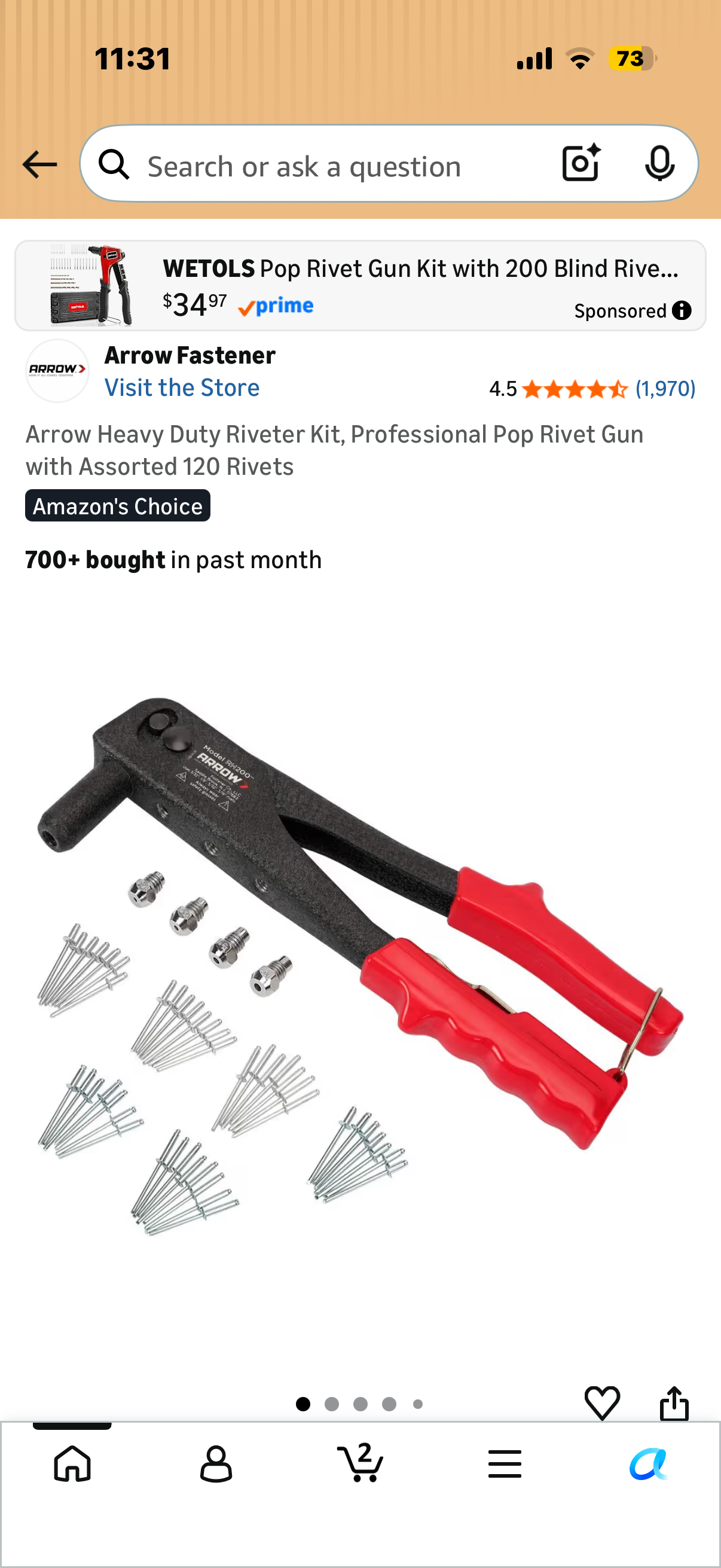 Arrow Heavy Duty Riveter Kit, Professional Pop Rivet Gun with Assorted 120 Rivets