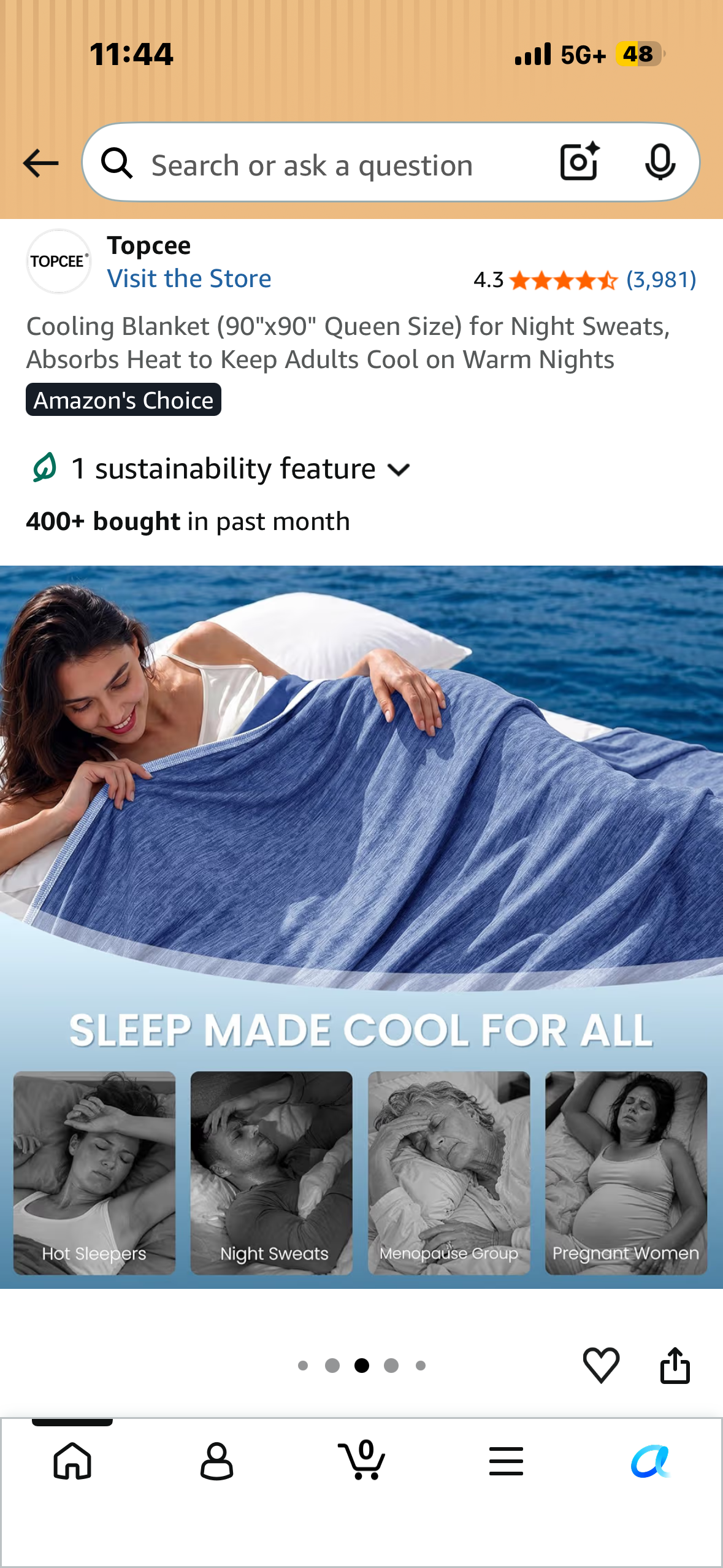 Cooling Blanket (90"x90" Queen Size) for Night Sweats, Absorbs Heat to Keep Adults Cool on Warm Nights