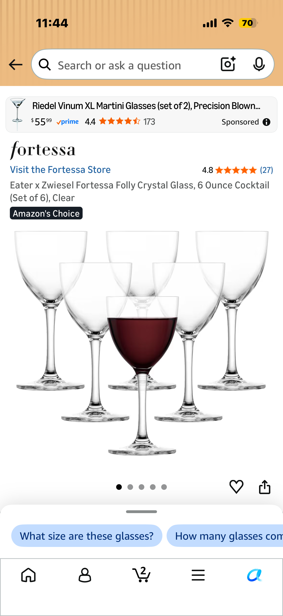 Eater x Zwiesel Fortessa Folly Crystal Glass, 6 Ounce Cocktail (Set of 6), Clear