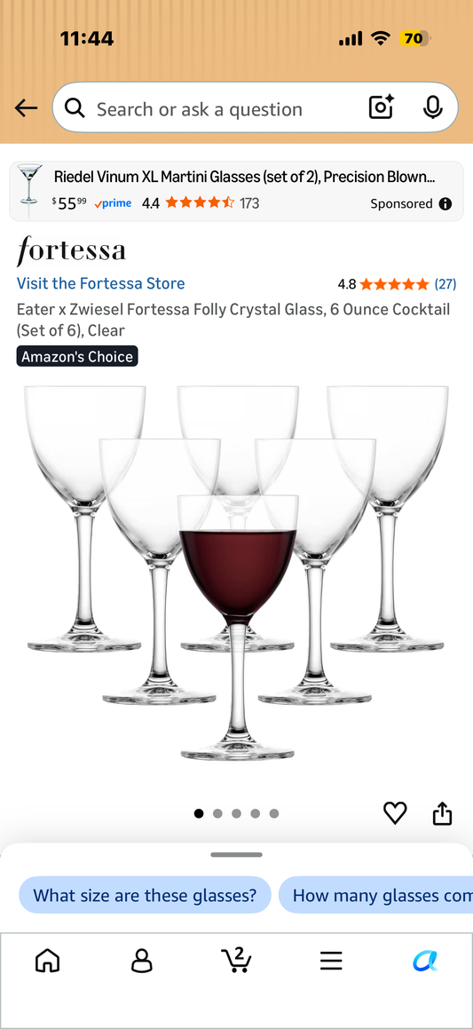 Eater x Zwiesel Fortessa Folly Crystal Glass, 6 Ounce Cocktail (Set of 6), Clear l