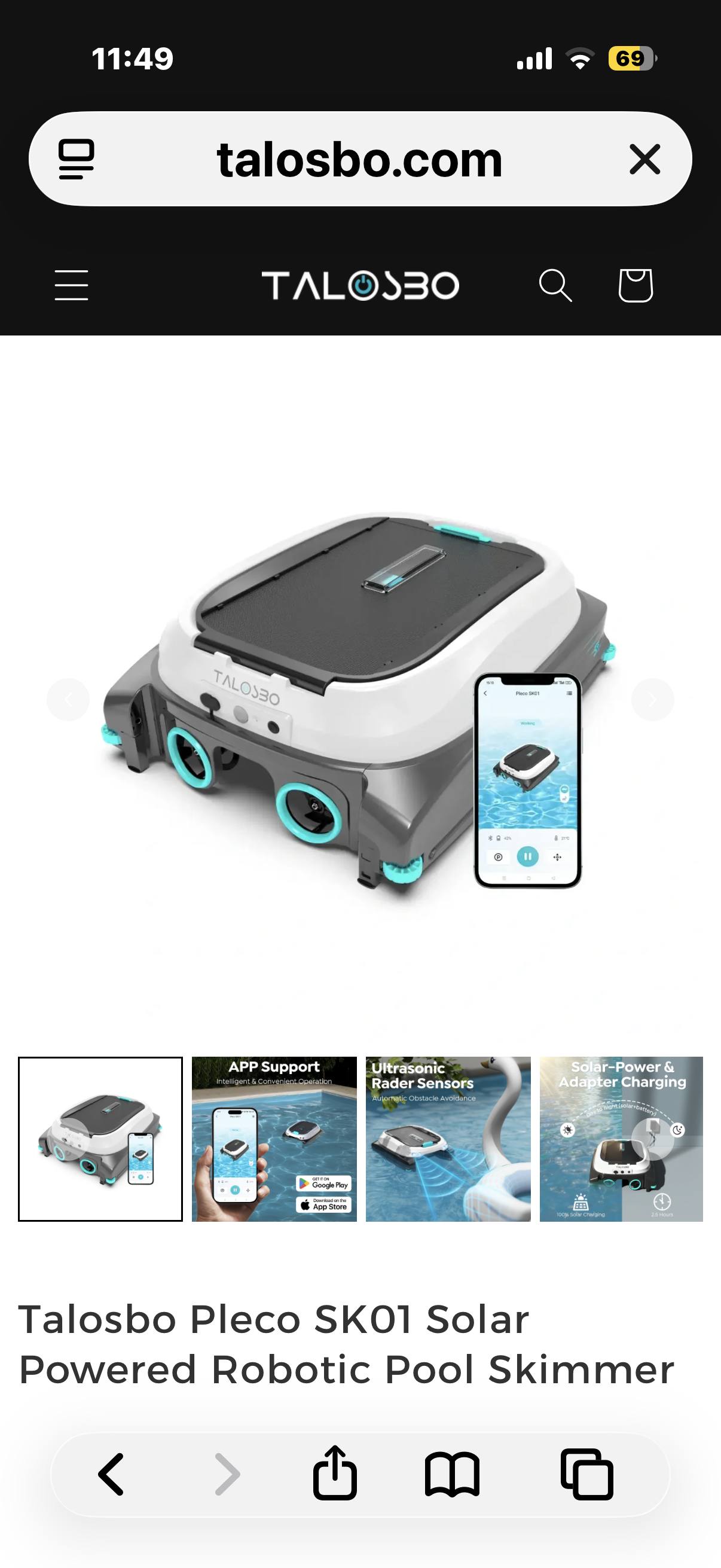 Talosbo Pleco SK01 Solar Powered Robotic Pool Skimmer Cleaner