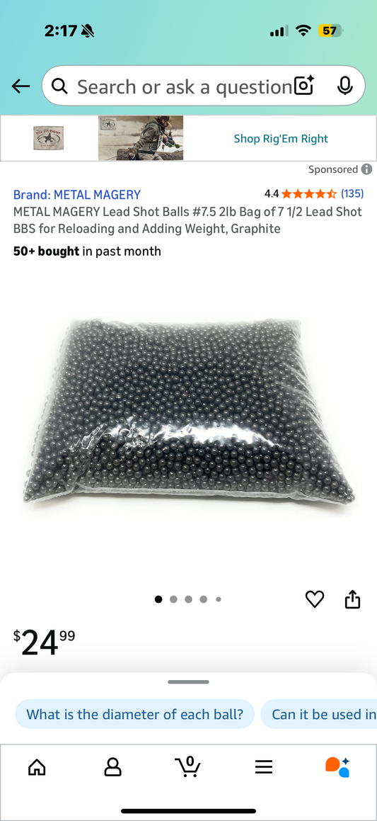 METAL MAGERY Lead Shot Balls #7.5 2lb Bag of 7 1/2 Lead Shot BBS for Reloading and Adding Weight, Graphite