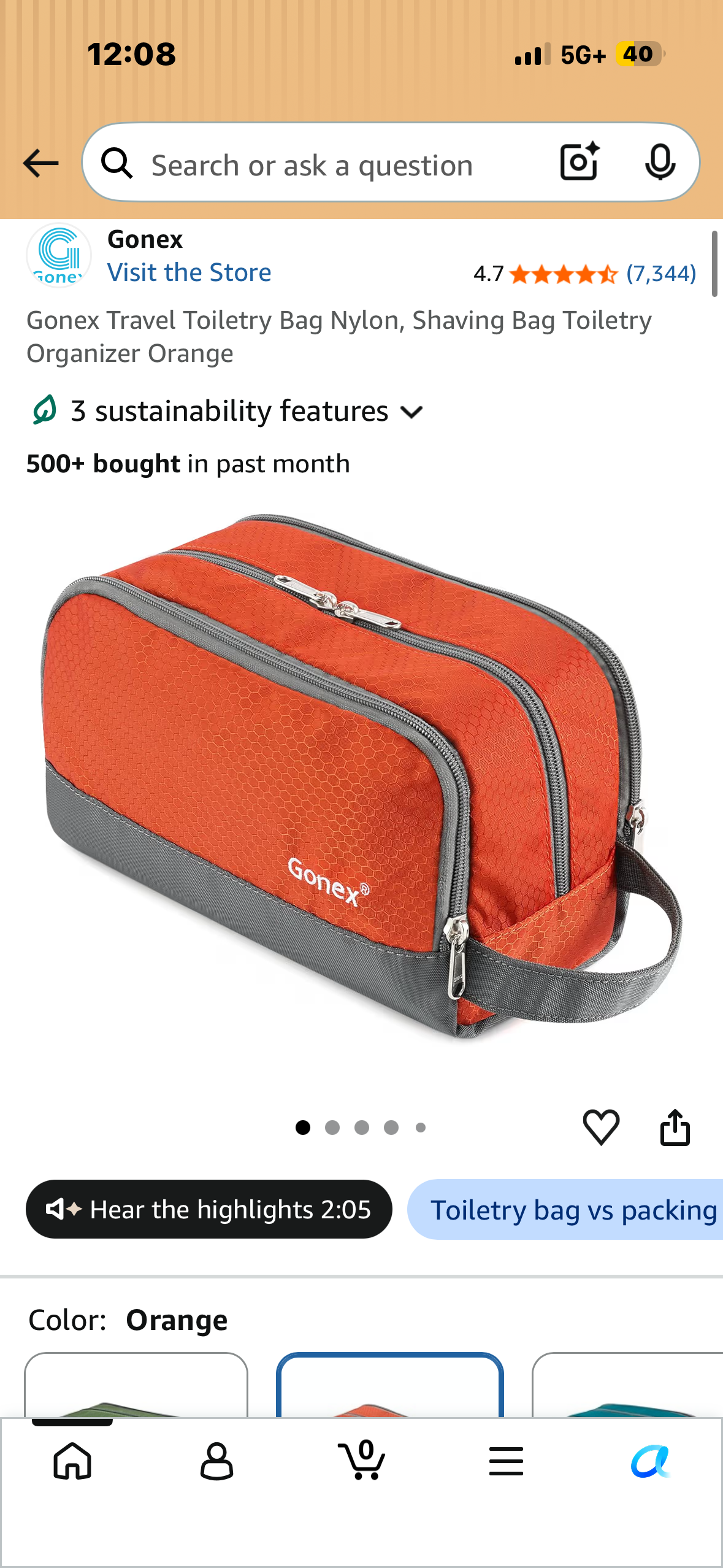 Gonex Travel Toiletry Bag Nylon, Shaving Bag Toiletry Organizer Orange