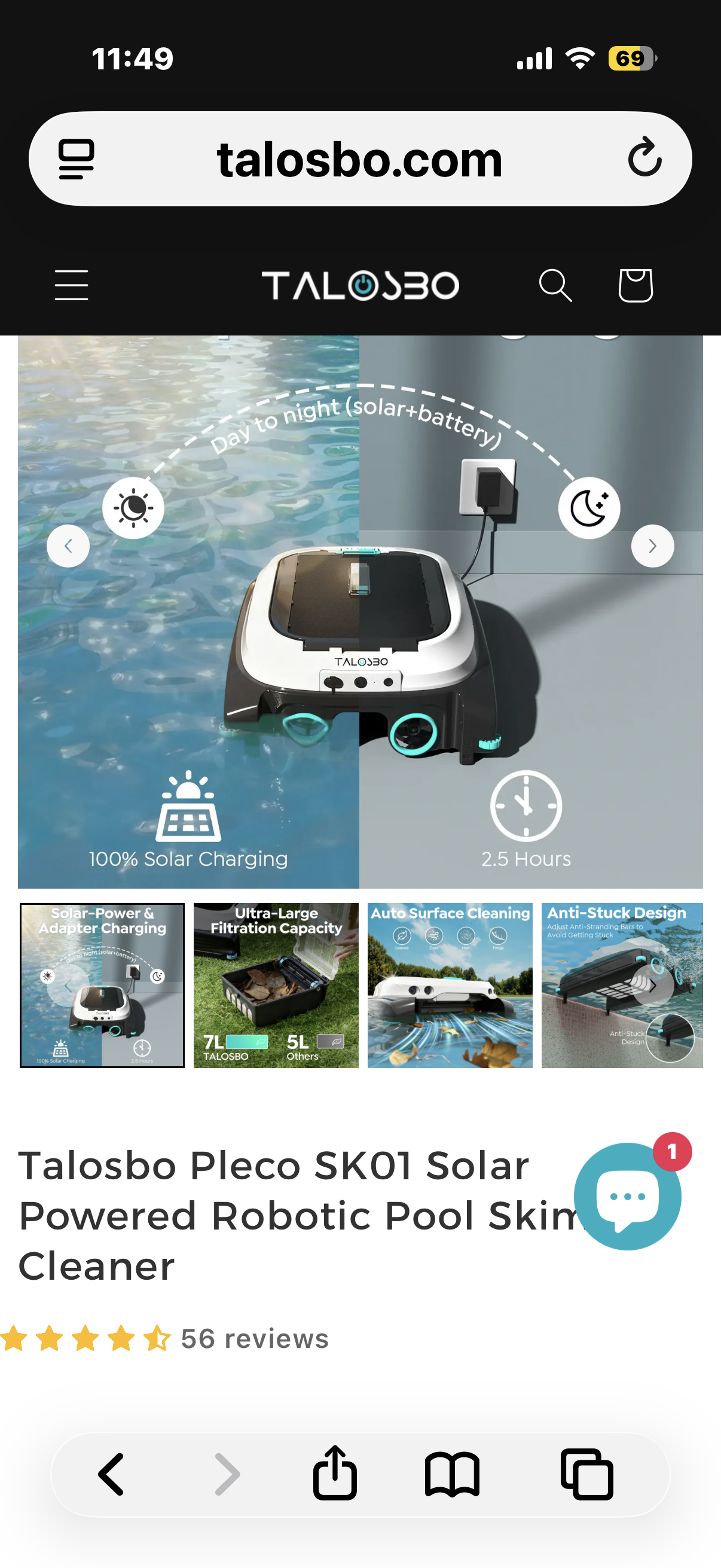 Talosbo Pleco SK01 Solar Powered Robotic Pool Skimmer Cleaner