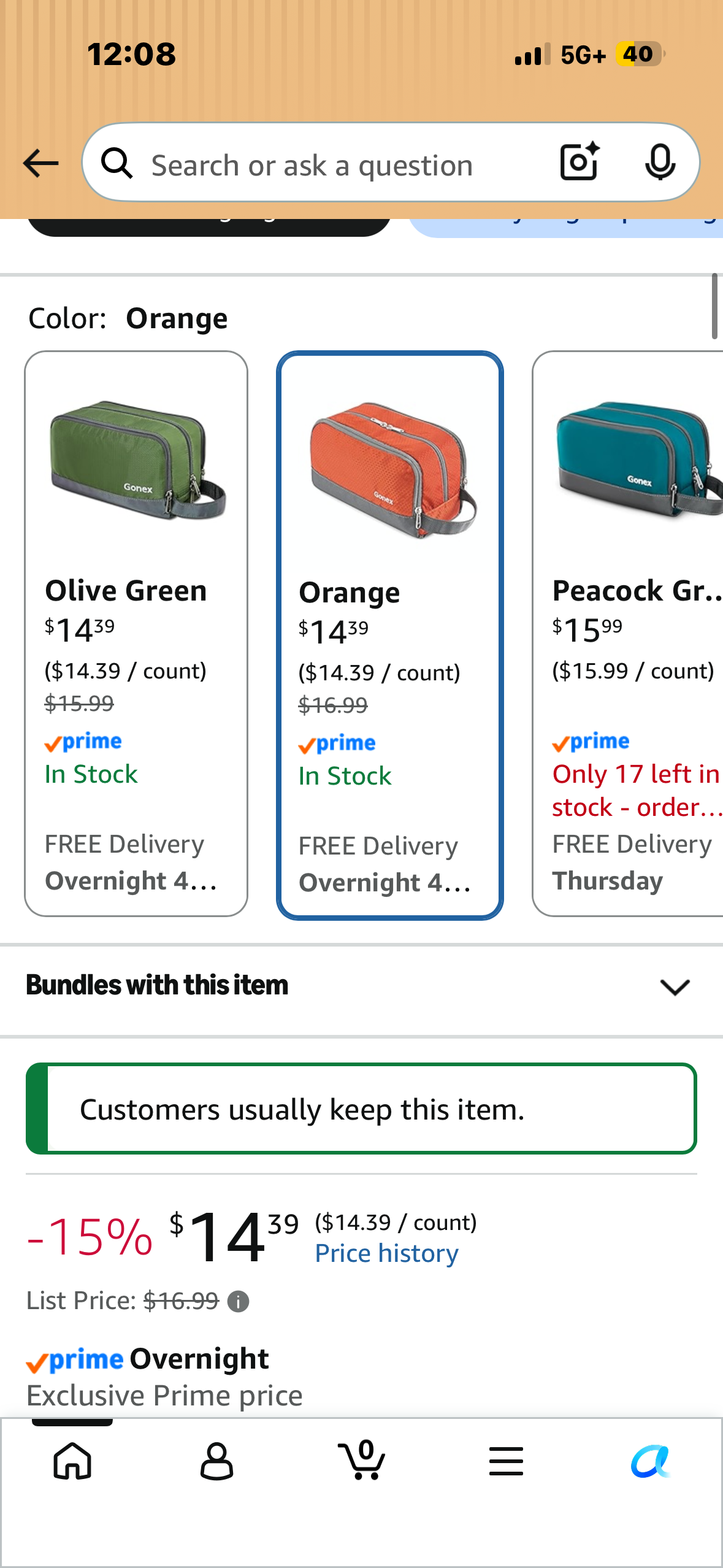 Gonex Travel Toiletry Bag Nylon, Shaving Bag Toiletry Organizer Orange