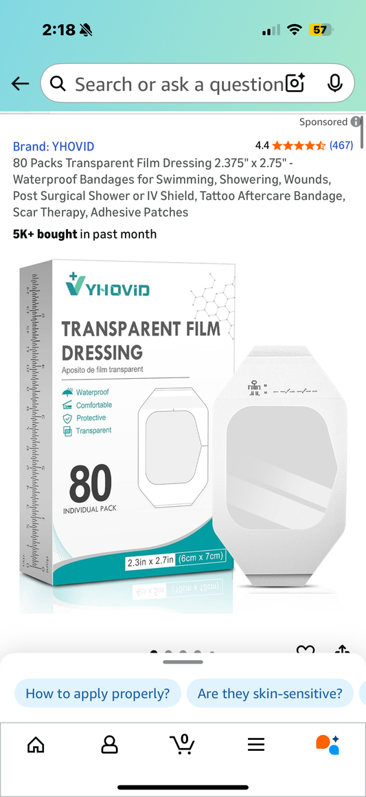 80 Packs Transparent Film Dressing 2.375" x 2.75" - Waterproof Bandages for Swimming, Showering, Wounds, Post Surgical Shower or IV Shield, Tattoo Aftercare Bandage, Scar Therapy, Adhesive Patches